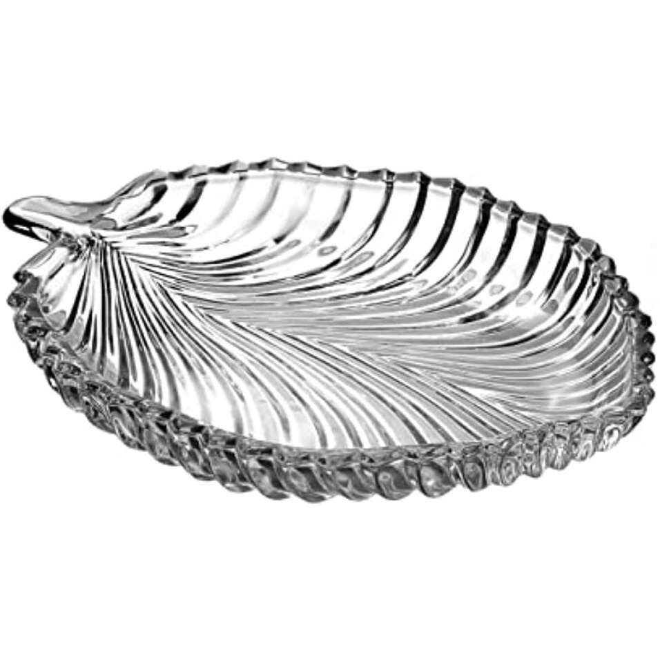 Kosh- Stylish Modern Elegant Transparent Crystal Lightweight Durable Glass 20 cm Leaf Plate for Serving Dry Fruits, Snacks, Candy Ice Cream Sweets and Decoration -1 Piece