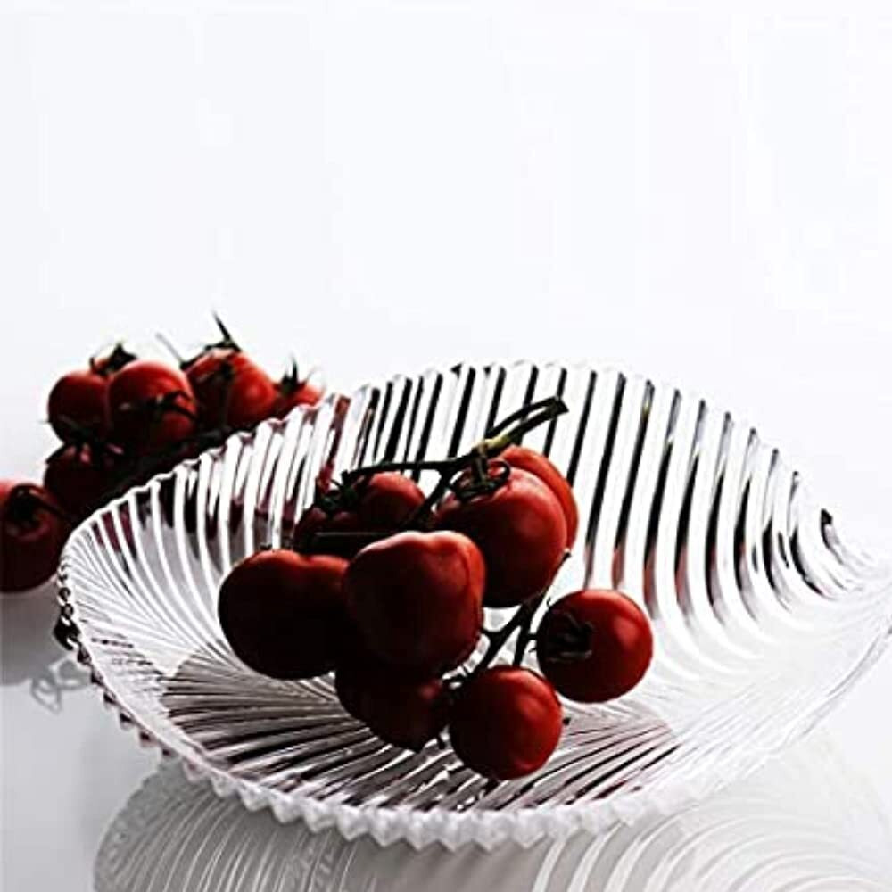 Kosh- Stylish Modern Elegant Transparent Crystal Lightweight Durable Glass 20 cm Leaf Plate for Serving Dry Fruits, Snacks, Candy Ice Cream Sweets and Decoration -1 Piece