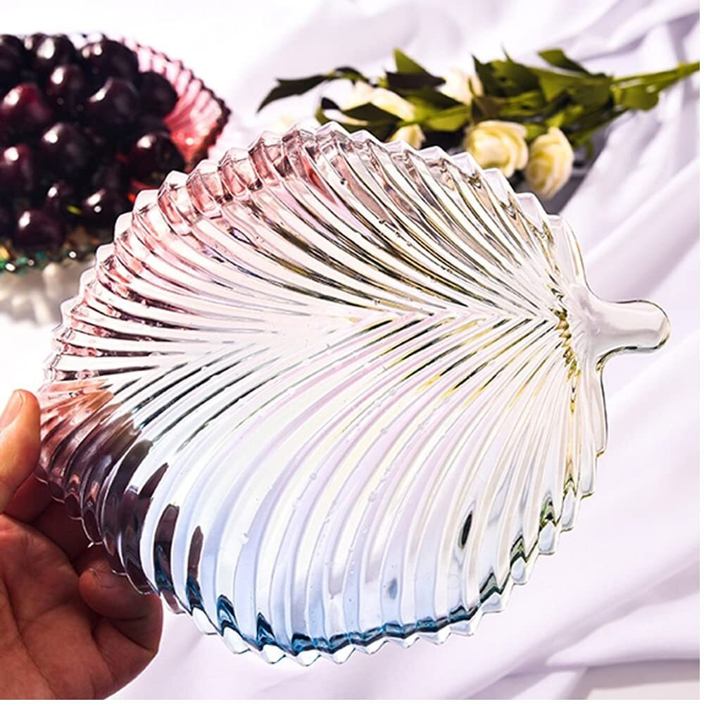 Kosh- Stylish Modern Elegant Transparent Crystal Lightweight Durable Glass 20 cm Leaf Plate for Serving Dry Fruits, Snacks, Candy Ice Cream Sweets and Decoration -1 Piece