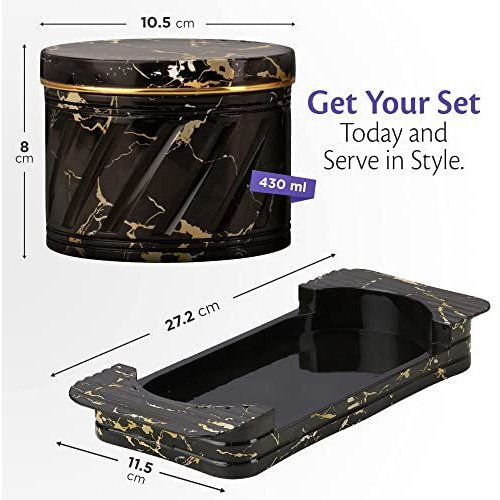 SELVEL Giving shape to life Airtight Dry Fruit Container Tray Set with Lid & Serving Tray for Serving Sweets, Chips, Cookies Other Snacks -430ml,Italian Black, Polypropylene & silicone