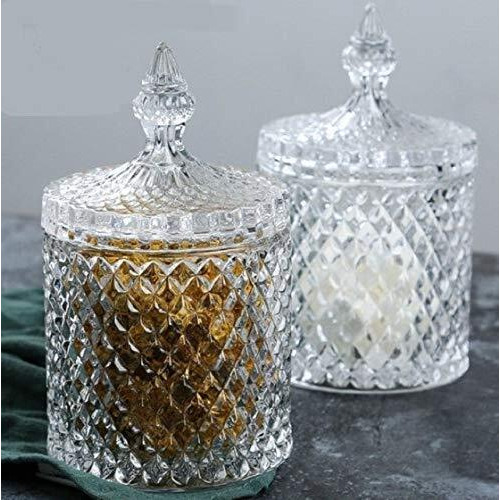 ARUZEN Crystal Glass jar with lid Serving Bowl Dry Fruit Serving, Candy, Sweets Stylish and Elegant Pack of 1- (1 pieces)