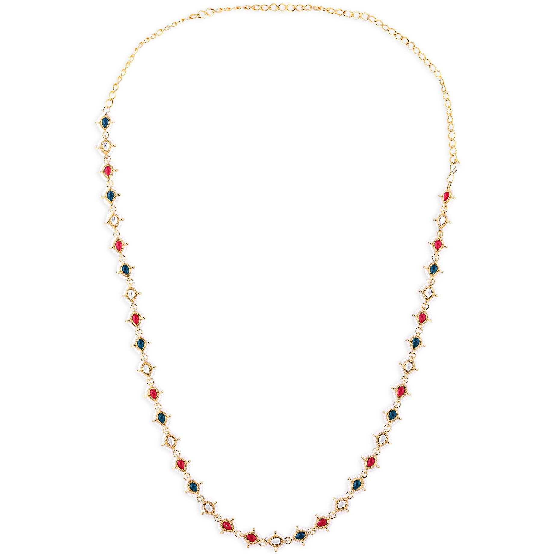 Zaveri Pearls Green Pink Teardrop Stones Embellished Sleek Bridal Kamarbandh For Women-ZPFK16127