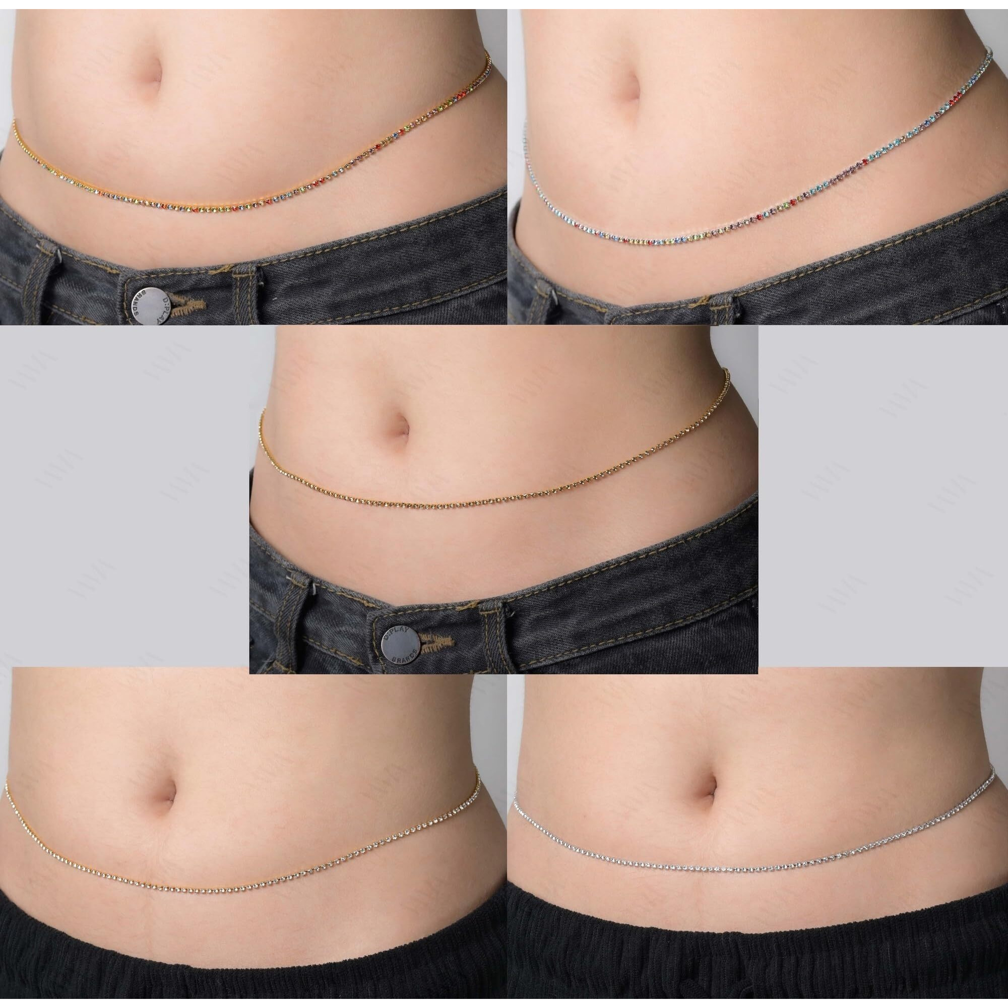 VAMA FASHIONS Combo Stone Waist Belt Hip belly Body Chain karddhani Kamar bandh Saree Vaddanam Kamarband for Girls & Women - 5 Pcs (Kamarband Hip Chain)