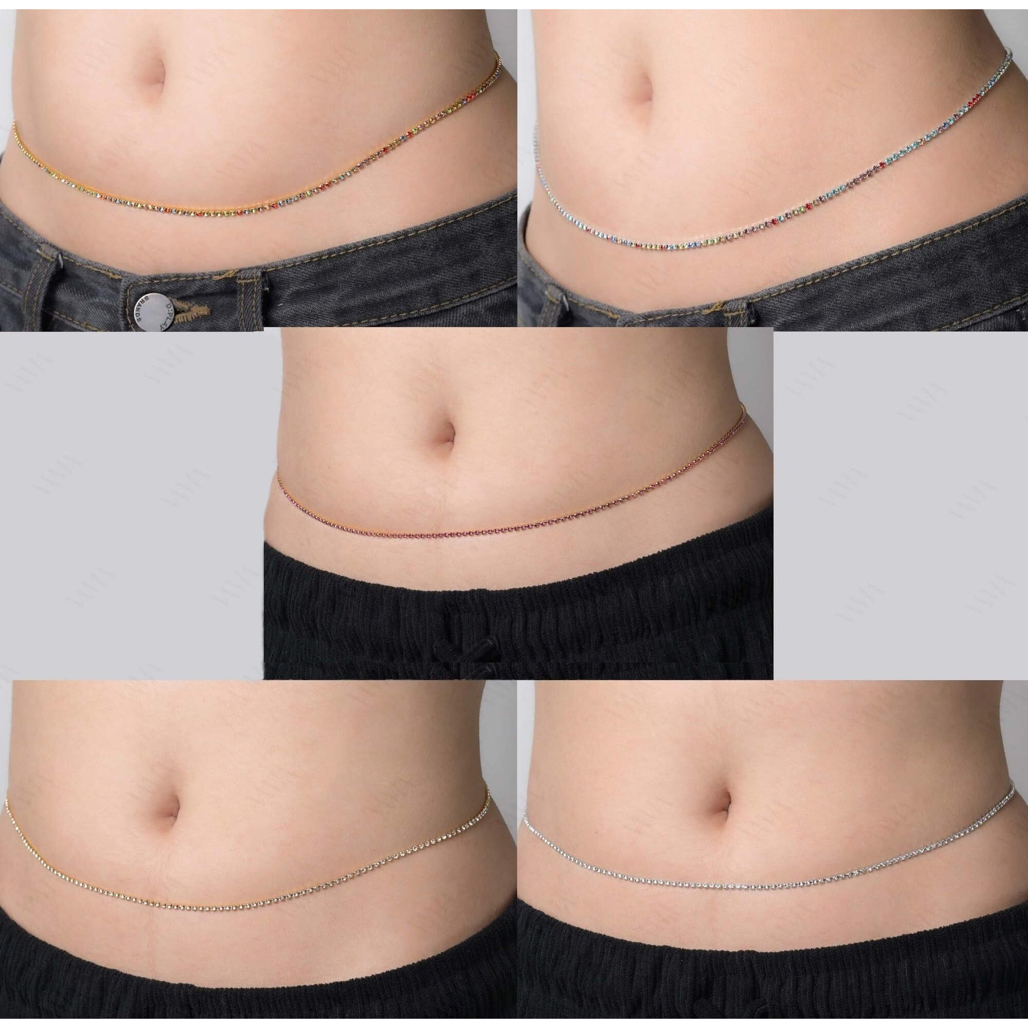 VAMA FASHIONS Combo Stone Waist Belt Hip belly Body Chain karddhani Kamar bandh Saree Vaddanam Kamarband for Girls & Women - 5 Pcs (Sexy Belly Chain)