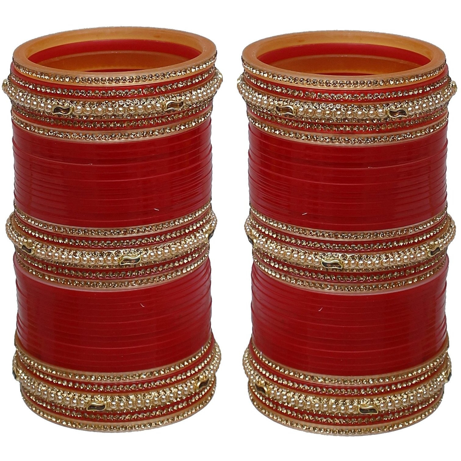 Lucky Jewellery Bridal Bangle Set Red Designer Chura Dulhan Wedding Punjabi Choora Fashion Jewellery Chuda For Women (1040-M1C1-PEHU-R24)