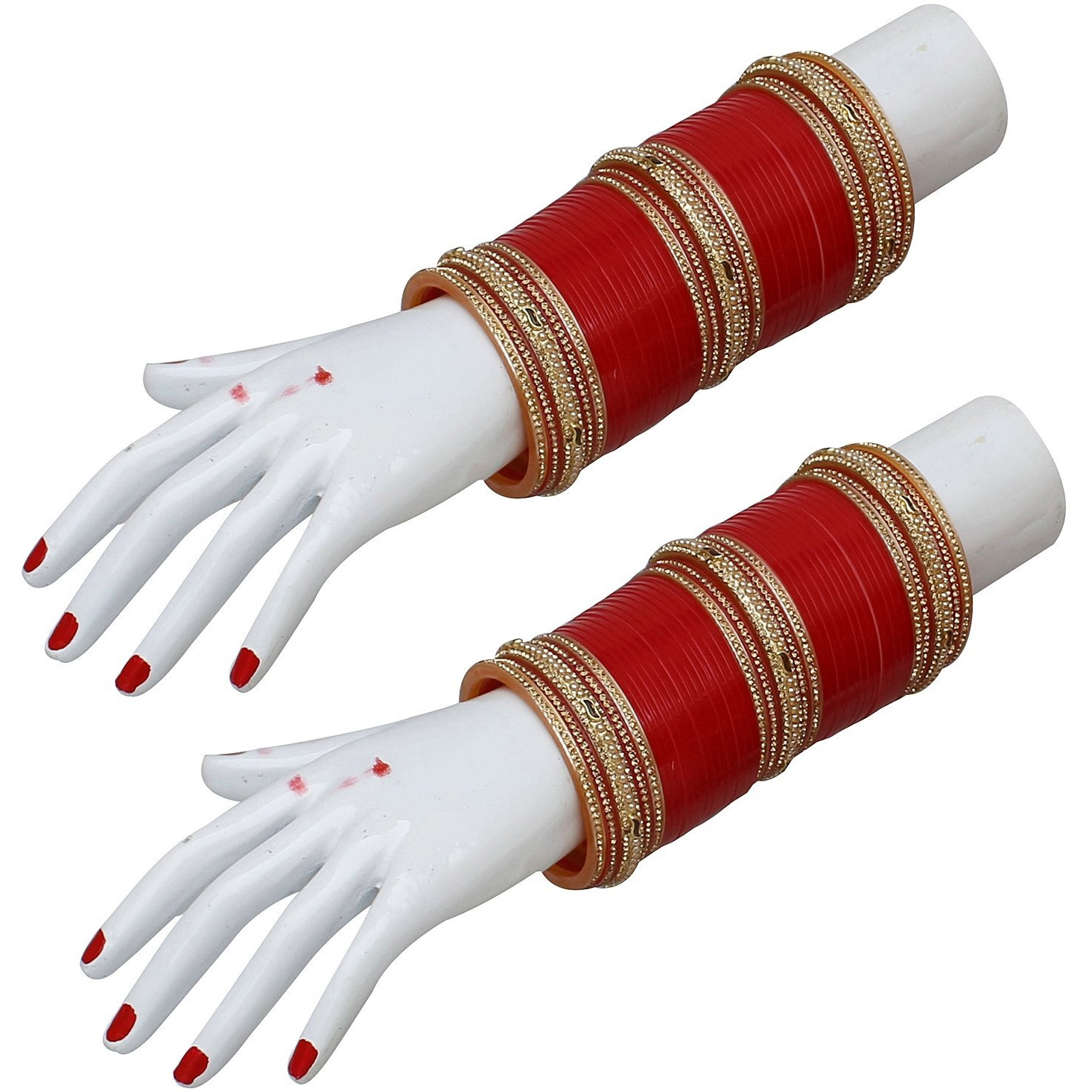 Lucky Jewellery Bridal Bangle Set Red Designer Chura Dulhan Wedding Punjabi Choora Fashion Jewellery Chuda For Women (1040-M1C1-PEHU-R26)