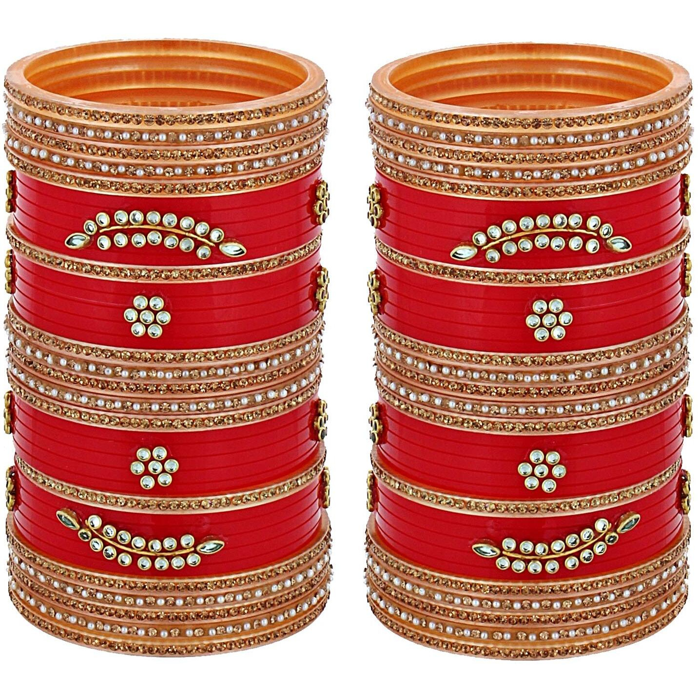 Lucky Jewellery Bridal Bangle Set Red Chura Wedding Punjabi Choora Fashion Jewellery Chuda For Women (1254-M1C1-NAINA-R28)