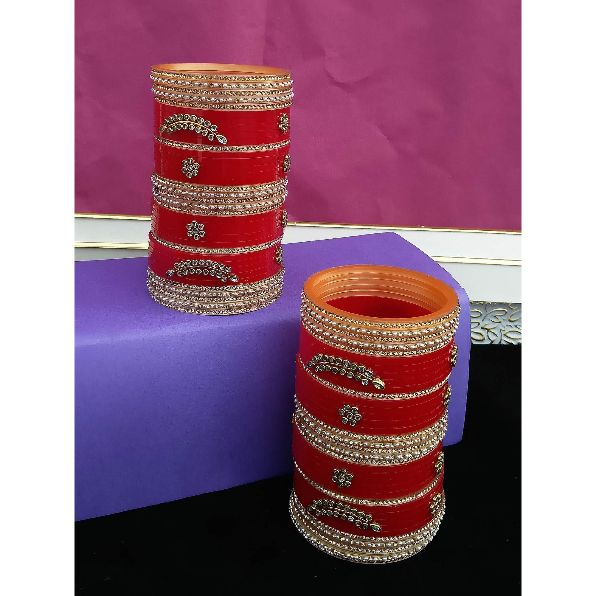Lucky Jewellery Bridal Bangle Set Red Chura Wedding Punjabi Choora Fashion Jewellery Chuda For Women (1254-M1C1-NAINA-R28)