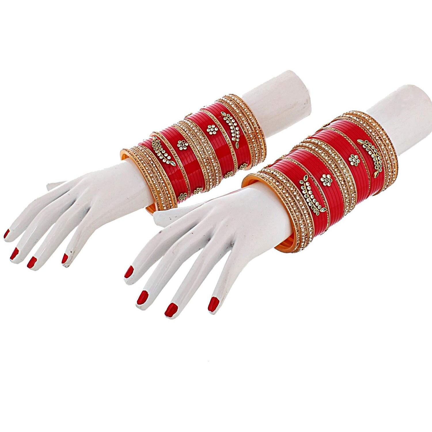 Lucky Jewellery Bridal Bangle Set Red Chura Wedding Punjabi Choora Fashion Jewellery Chuda For Women (1254-M1C1-NAINA-R28)