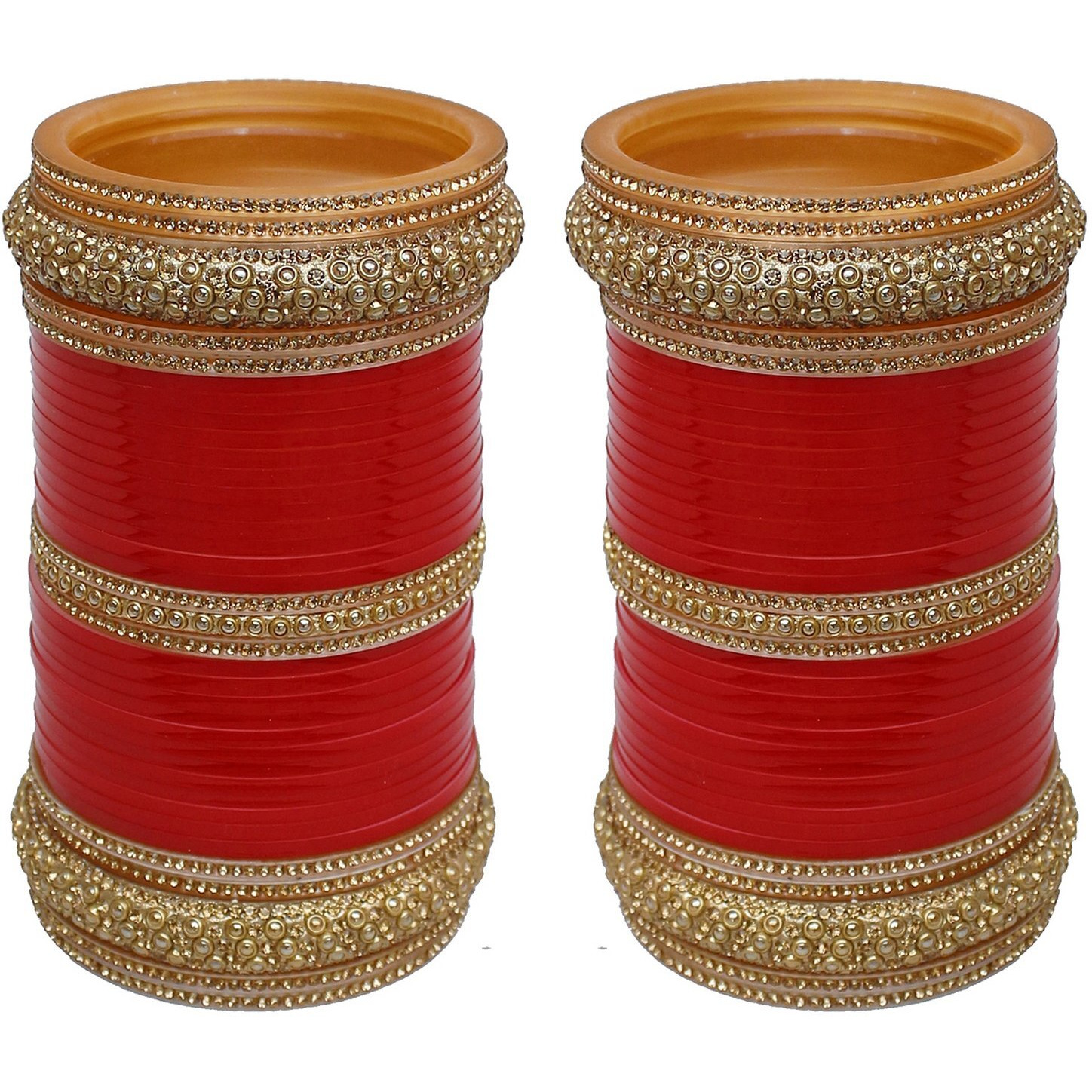 Lucky Jewellery Bridal Bangle Set Red Chuda Acrylic Dulhan Choora Wedding Punjabi Chura For Women (1353-G1C1-SHANAI-R26)