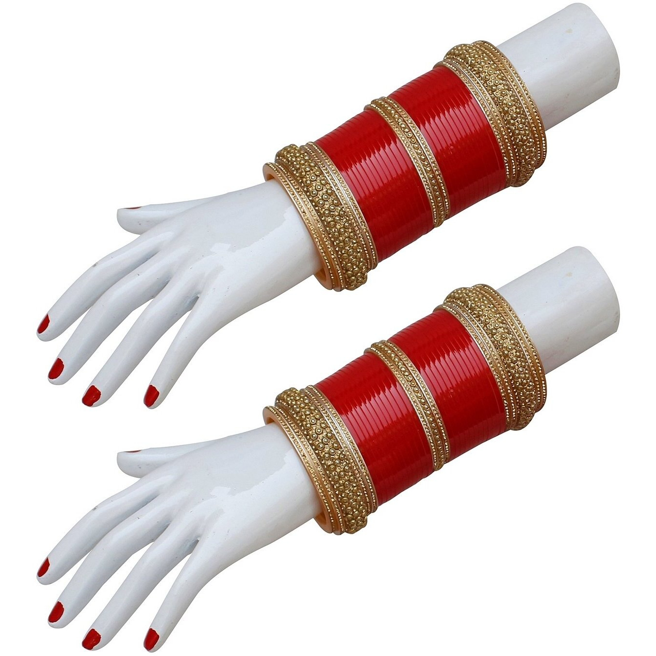 Lucky Jewellery Bridal Bangle Set Red Chuda Acrylic Dulhan Choora Wedding Punjabi Chura For Women (1353-G1C1-SHANAI-R26)