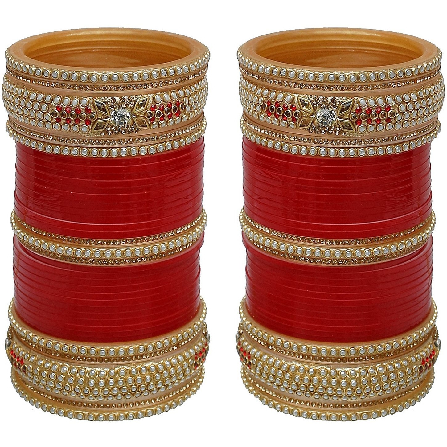 Lucky Jewellery Bridal Bangle Set Wedding Punjabi Chuda Designer Chura Red Choora For Women (1436-M1C1-SAHAJ-R26)