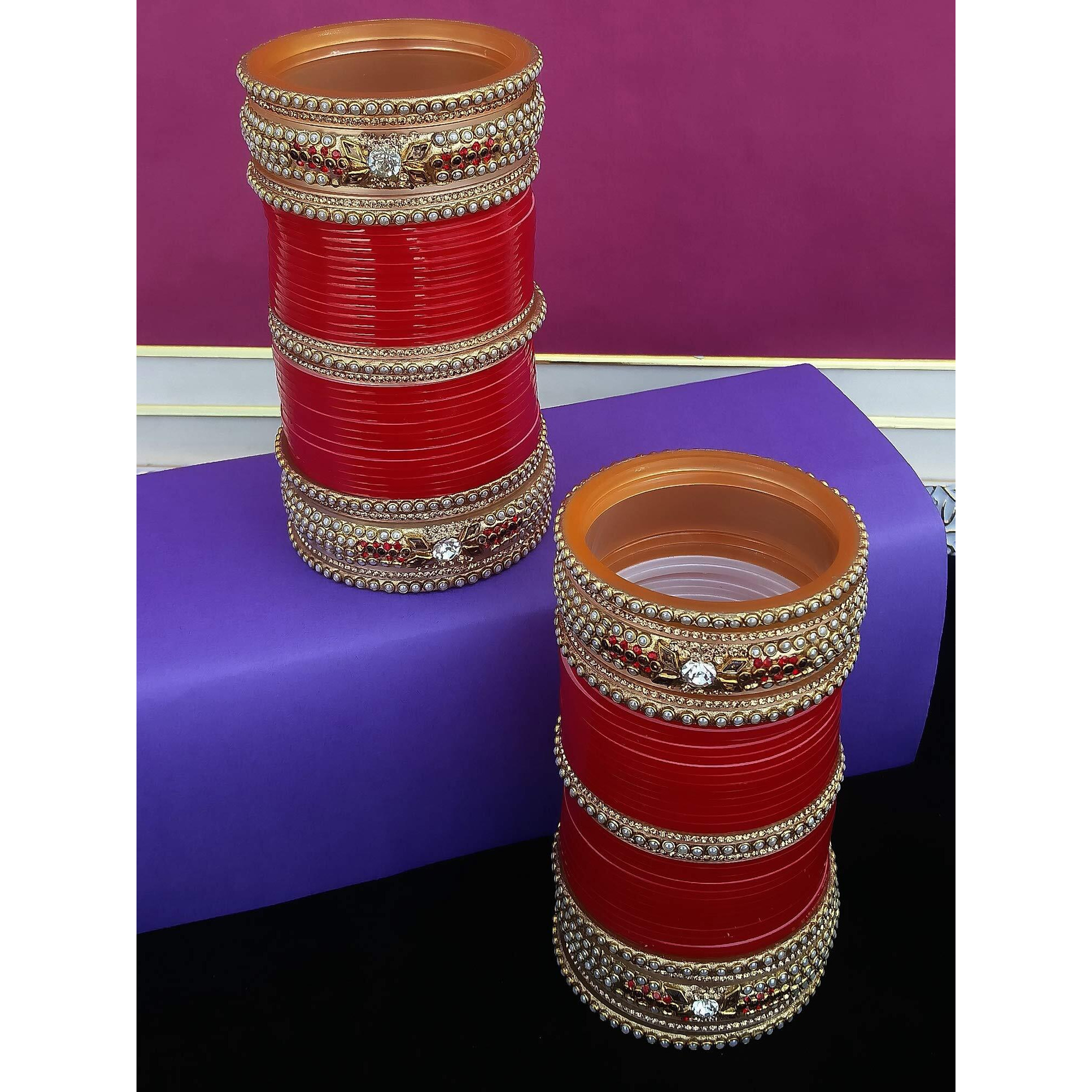 Lucky Jewellery Bridal Bangle Set Wedding Punjabi Chuda Designer Chura Red Choora For Women (1436-M1C1-SAHAJ-R26)