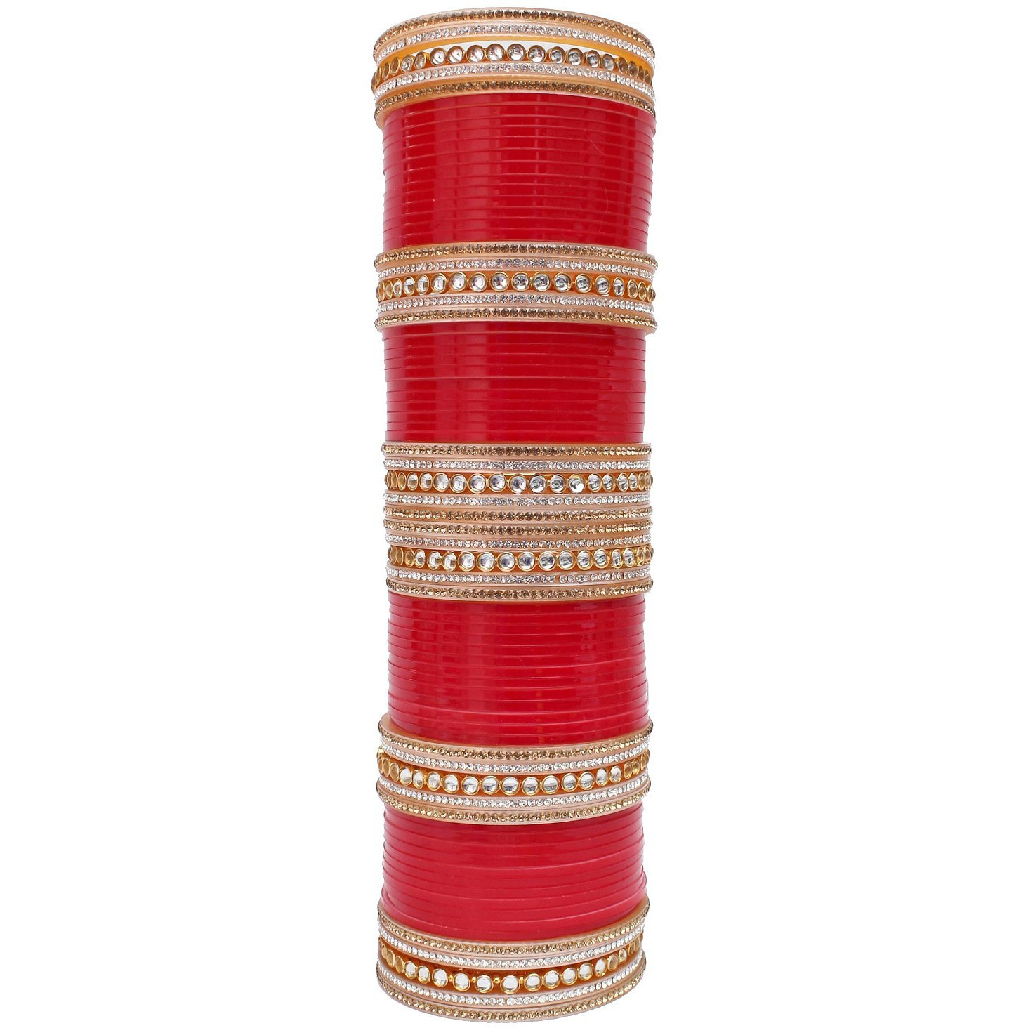 Lucky Jewellery Bridal Bangle Set Red Designer White Kundan & Golden Stone Chuda Fashion Punjabi Choora Wedding Chura For Women (1584-G1C1-1005-R28)
