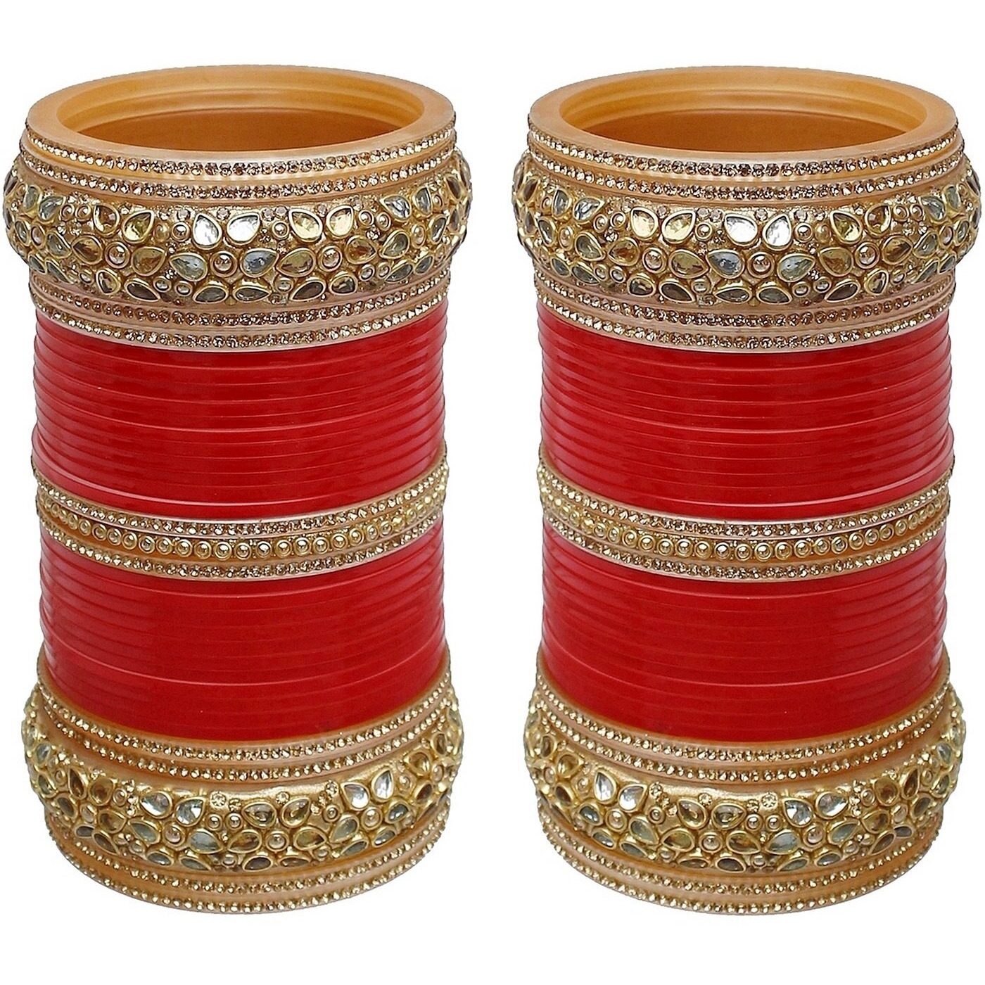 Lucky Jewellery Bridal Bangle Set Red Designer Chura Dulhan Wedding Punjabi Choora Fashion Jewellery Chuda For Women (1650-G1C1-NOOR-R28)
