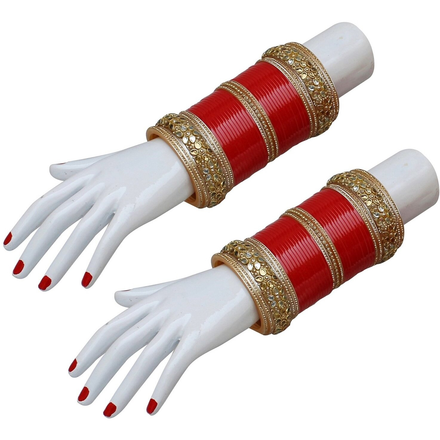 Lucky Jewellery Bridal Bangle Set Red Designer Chura Dulhan Wedding Punjabi Choora Fashion Jewellery Chuda For Women (1650-G1C1-NOOR-R28)