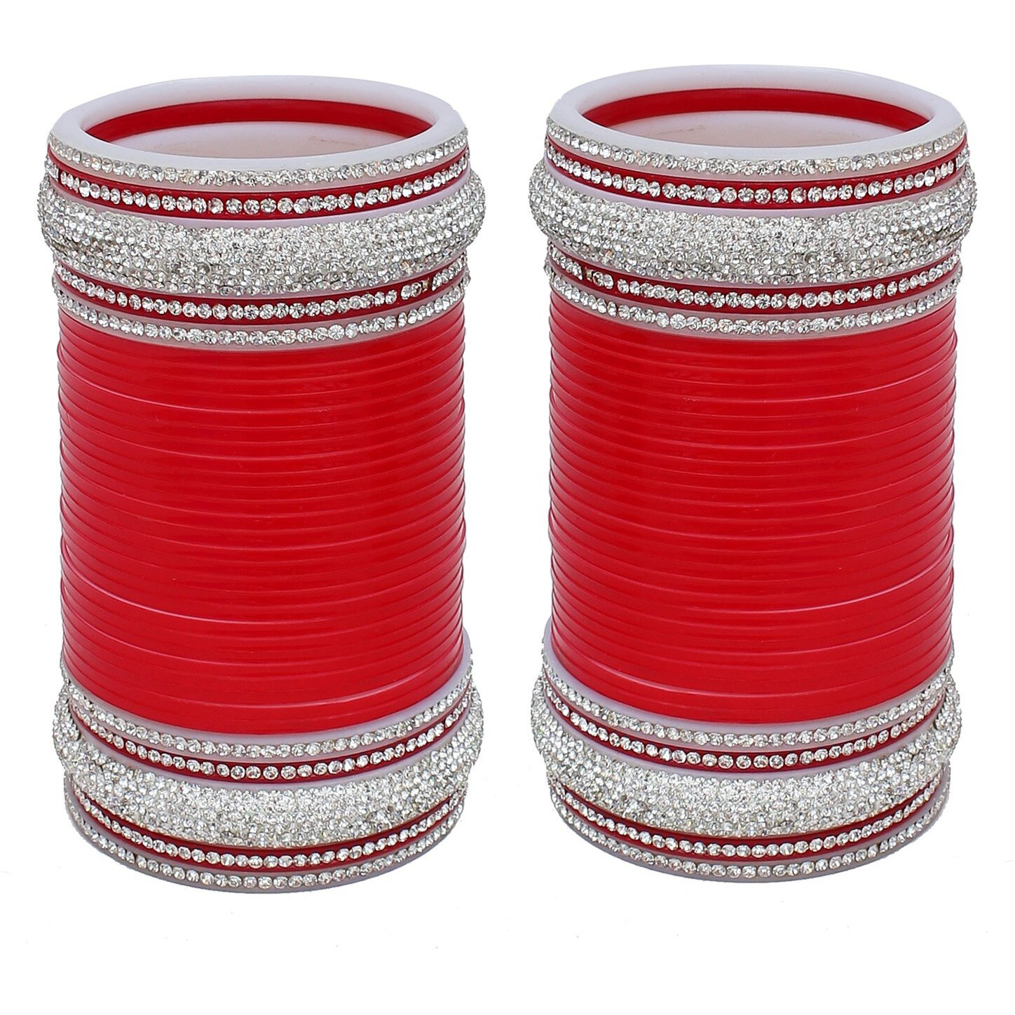 Lucky Jewellery Bridal Bangle Set Wedding Punjabi Chuda Designer Chura CZ Stone Kundan Red Color Choora For Women (1700-M1C1-GEET-R24)