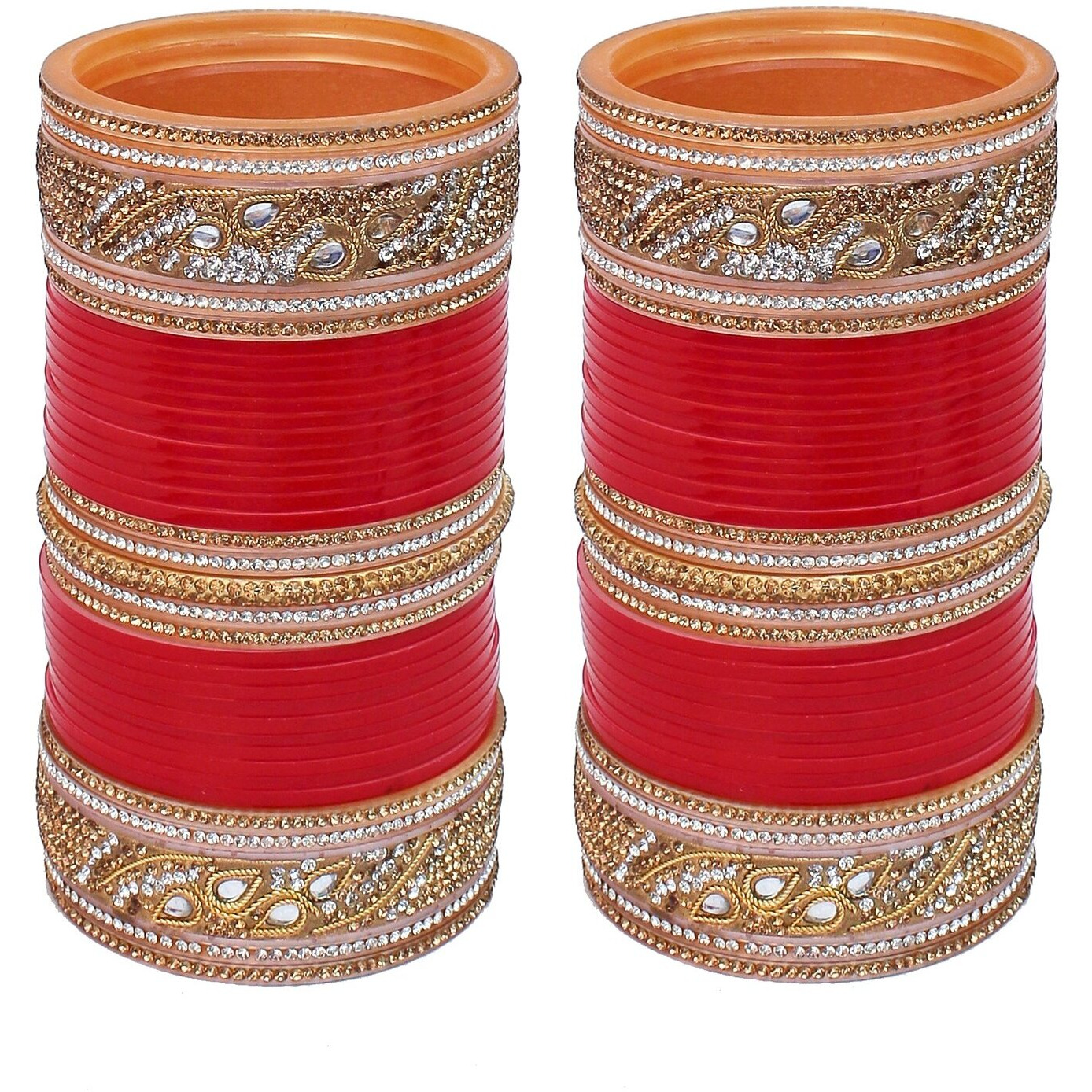 Lucky Jewellery Bridal Bangle Set Red Designer White Kundan & Golden Stone Dulhan Chuda Fashion Punjabi Choora Wedding Chura For Women (1815-G1C1-2595-R26)
