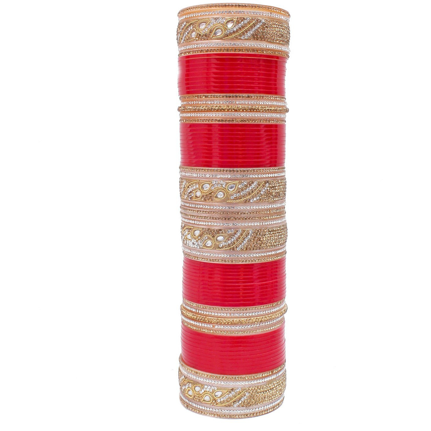 Lucky Jewellery Bridal Bangle Set Red Designer White Kundan & Golden Stone Dulhan Chuda Fashion Punjabi Choora Wedding Chura For Women (1815-G1C1-2595-R26)