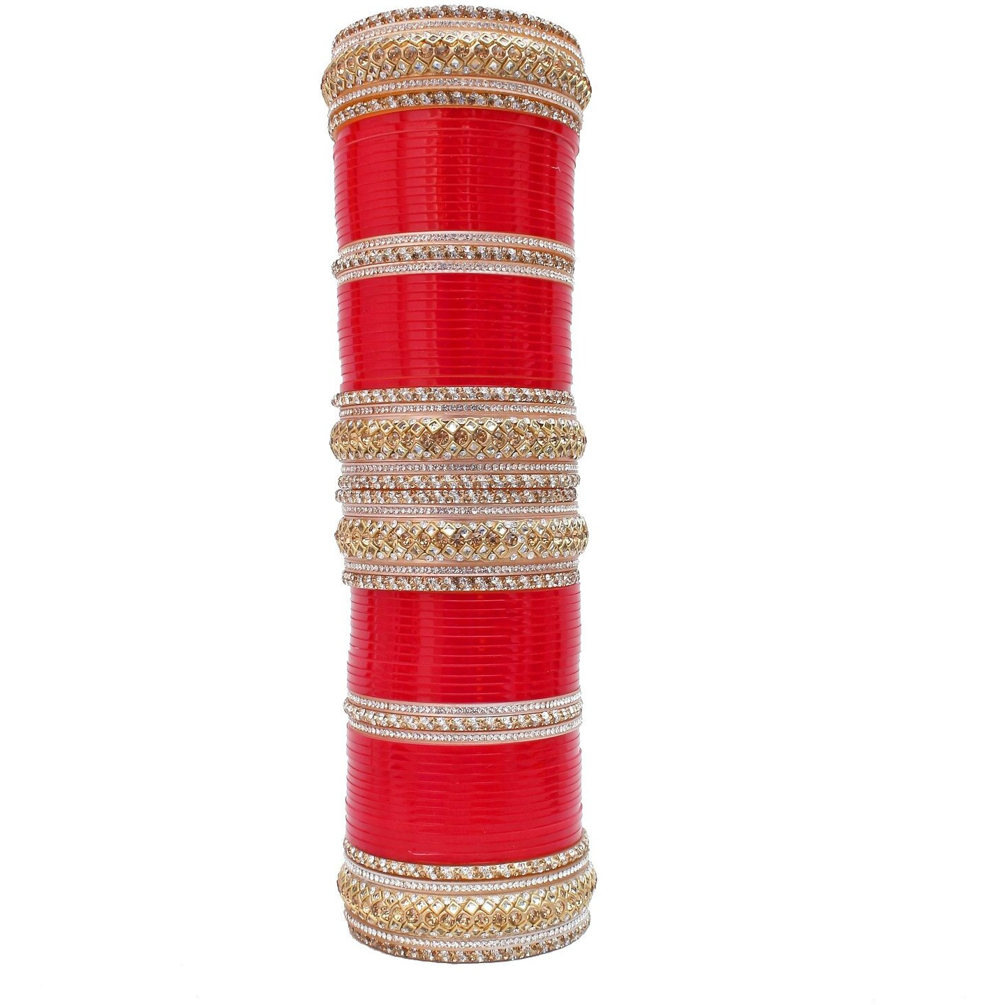 Lucky Jewellery Bridal Bangle Set Red and White Kundan Golden Stone Chuda Punjabi Wedding Chura Dulhan Choora For Women (1881-G1C1-1007-R22)
