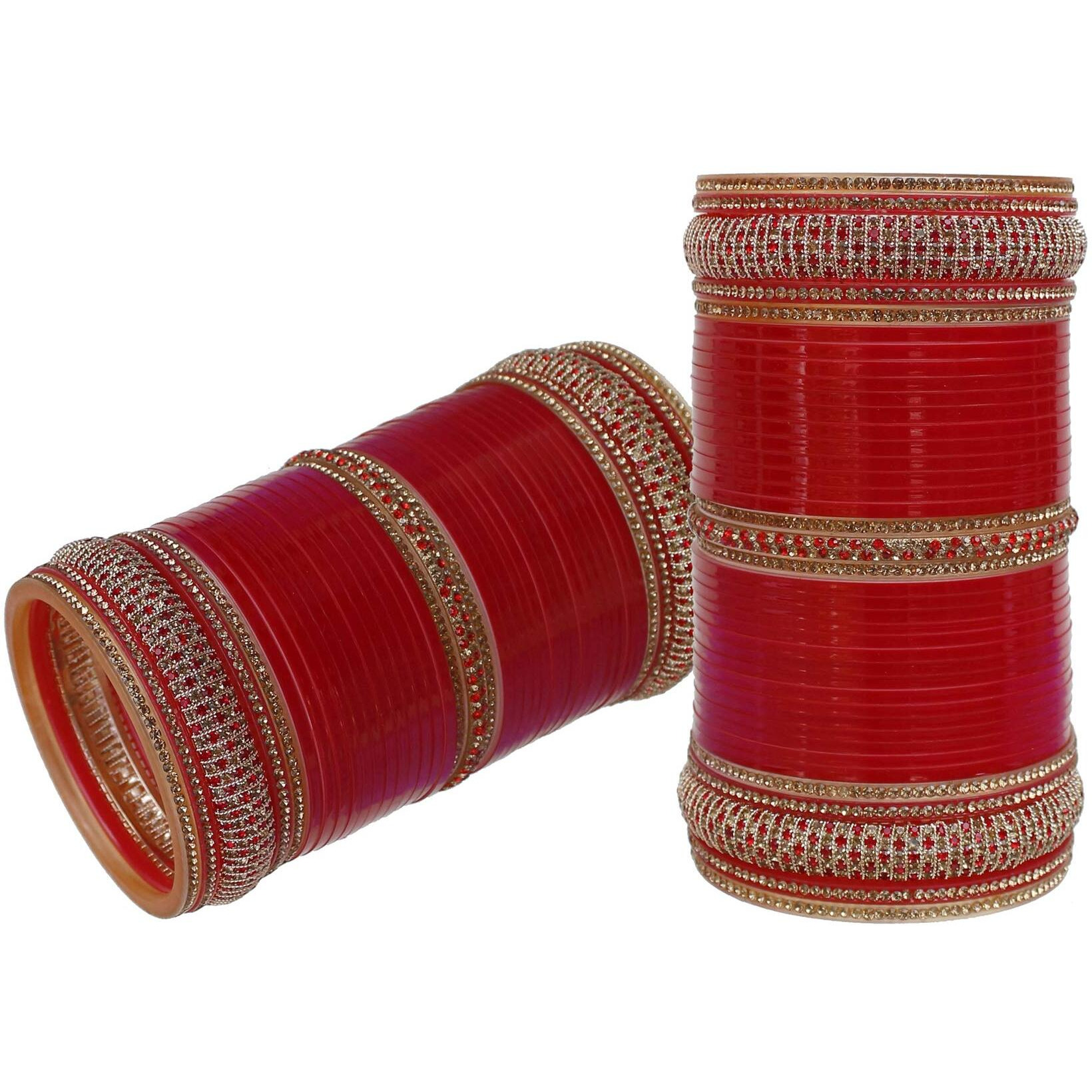 Lucky Jewellery Bridal Bangle Set Designer Dulhan Punjabi Choora Wedding Chura Red Color Chuda for Women (2072-M1C1-RANI-R22)