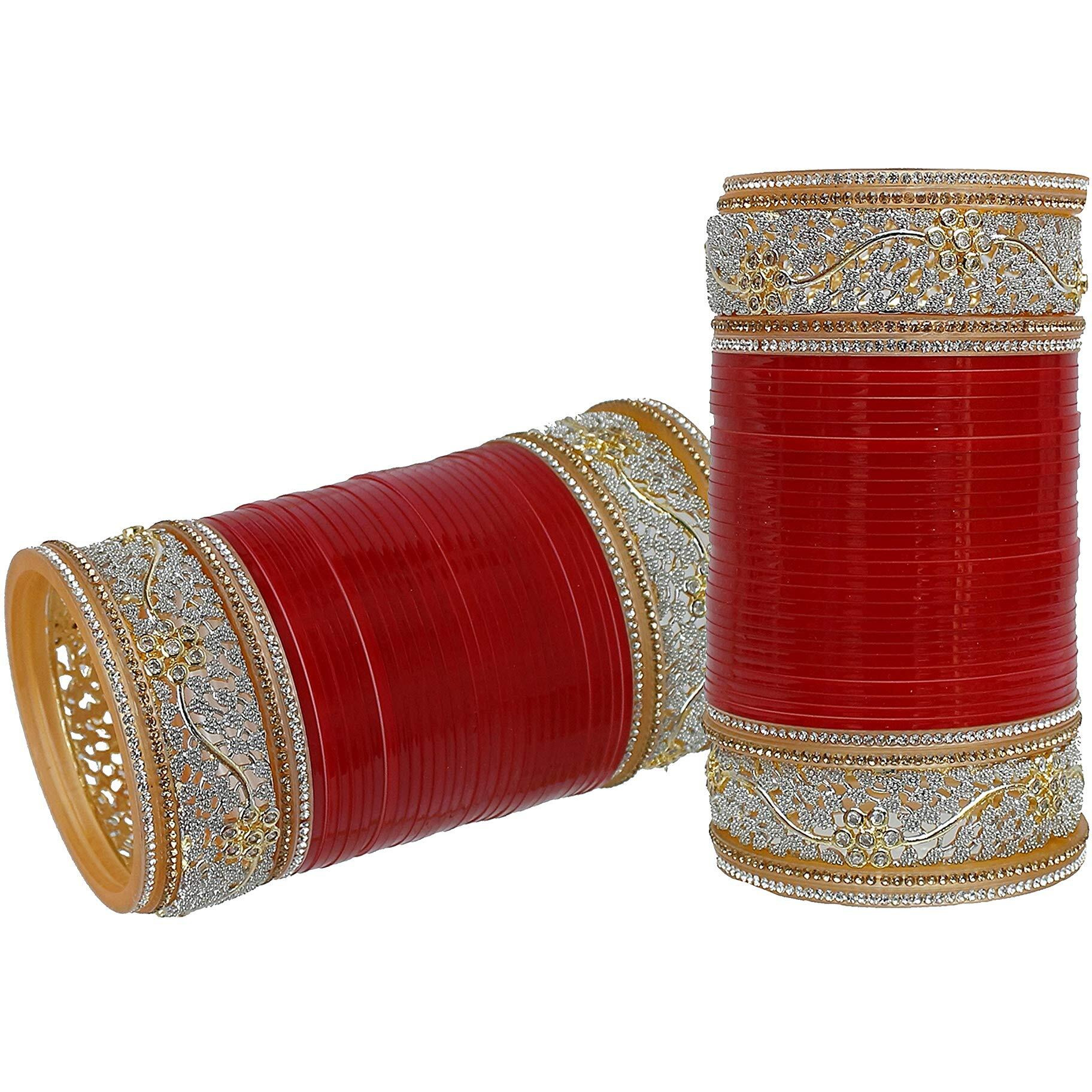 Lucky Jewellery Bridal Bangle Set Red Color Chuda Dulhan Punjabi Choora Wedding Chura For Women (2310-M1C1-BANDHAN-R2.10)