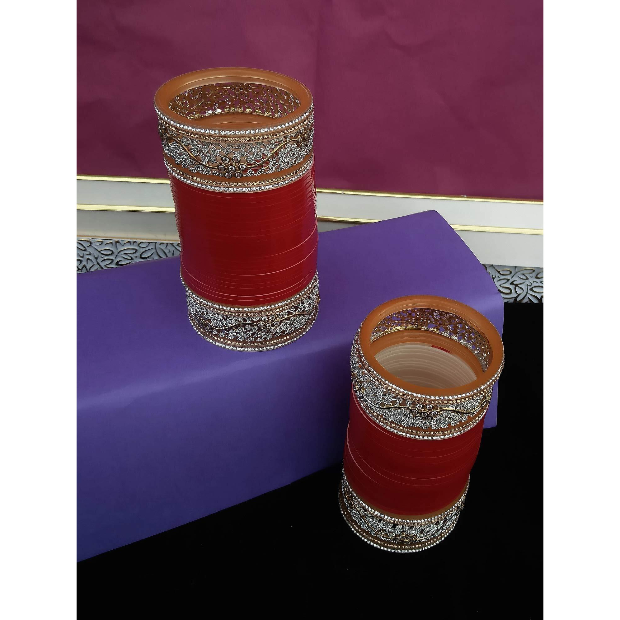 Lucky Jewellery Bridal Bangle Set Red Color Chuda Dulhan Punjabi Choora Wedding Chura For Women (2310-M1C1-BANDHAN-R2.10)