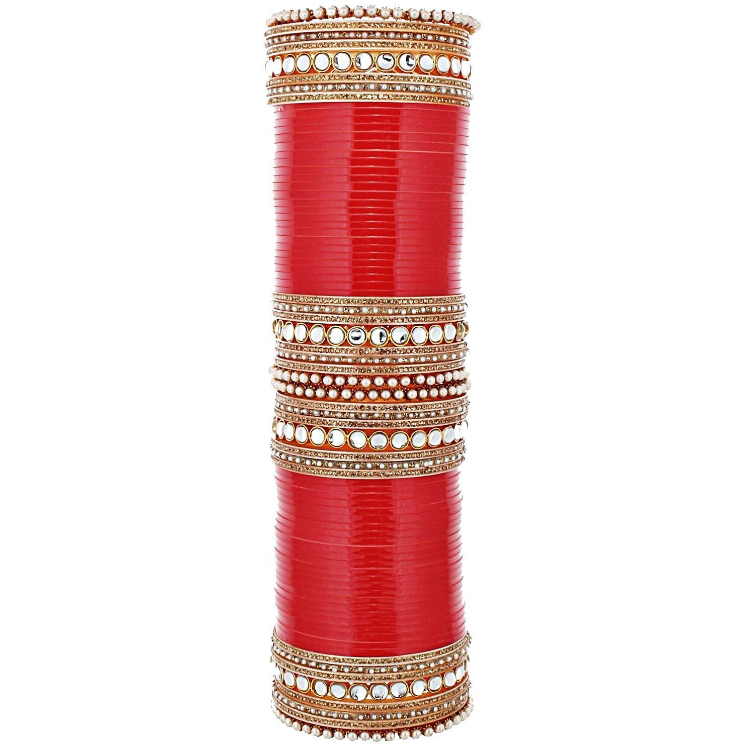 Lucky Jewellery Bridal Bangle Set Designer Red Color Dulhan Punjabi Choora Wedding Chura Fashion Chuda For Women (2739-G1C1-YOGI-R28)