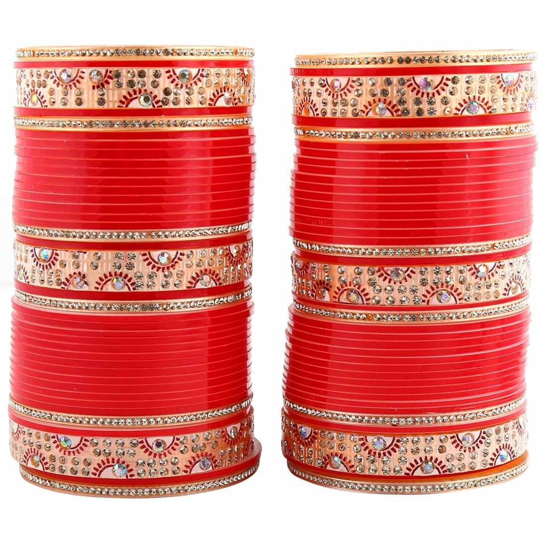 Lucky Jewellery Bridal Bangle Set Wedding punjabi chuda Designer chura, Red Acrylic Choora Set for Women (415-G1C1-A558-R2.8)