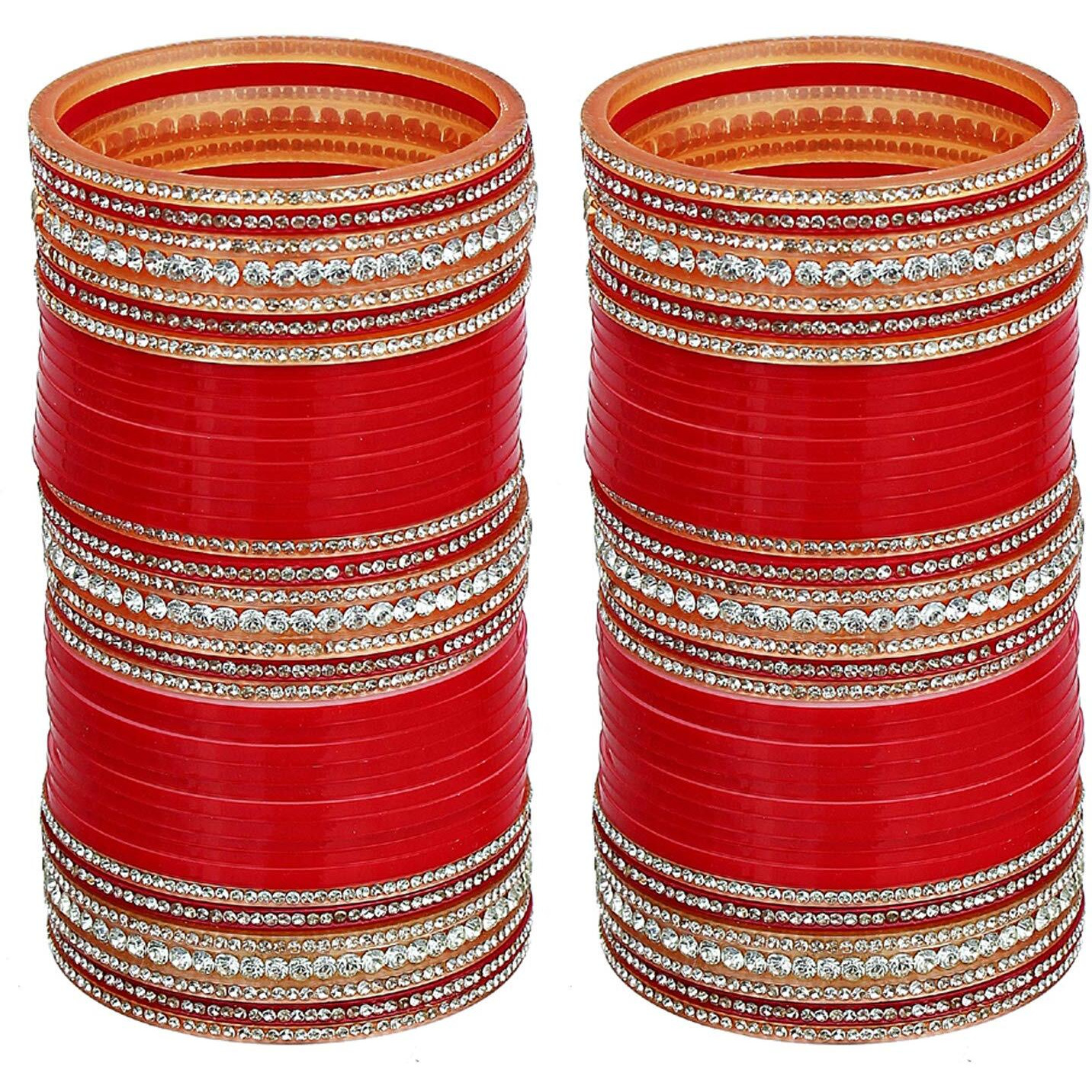 Lucky Jewellery Bridal Bangle Set Wedding punjabi chuda Designer chura, Red Acrylic Choora Set for Women (415-G1C1-A558-R2.2)