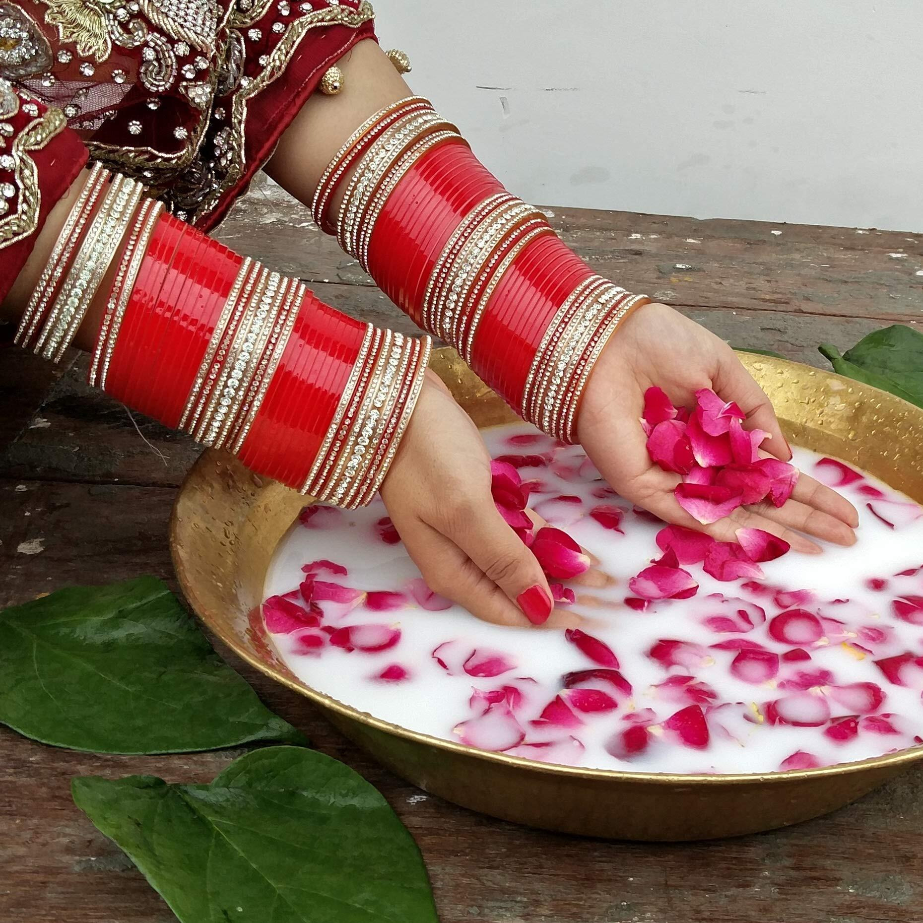 Lucky Jewellery Bridal Bangle set Wedding punjabi chuda Designer chura Red Acrylic Choora (446-G1C1-NT-R2.4)