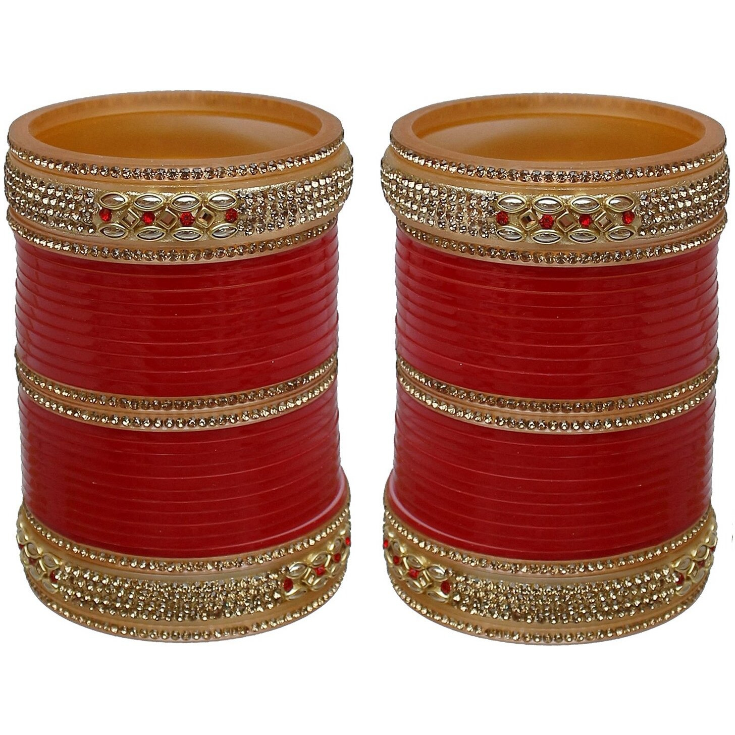 Lucky Jewellery Bridal Bangle Set Red Designer Chura Wedding Punjabi Choora Fashion Jewellery Chuda Set (726-M1C1-Z3661-R22)