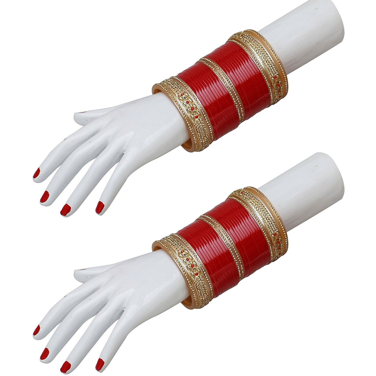 Lucky Jewellery Bridal Bangle Set Red Designer Chura Wedding Punjabi Choora Fashion Jewellery Chuda Set (726-M1C1-Z3661-R26)