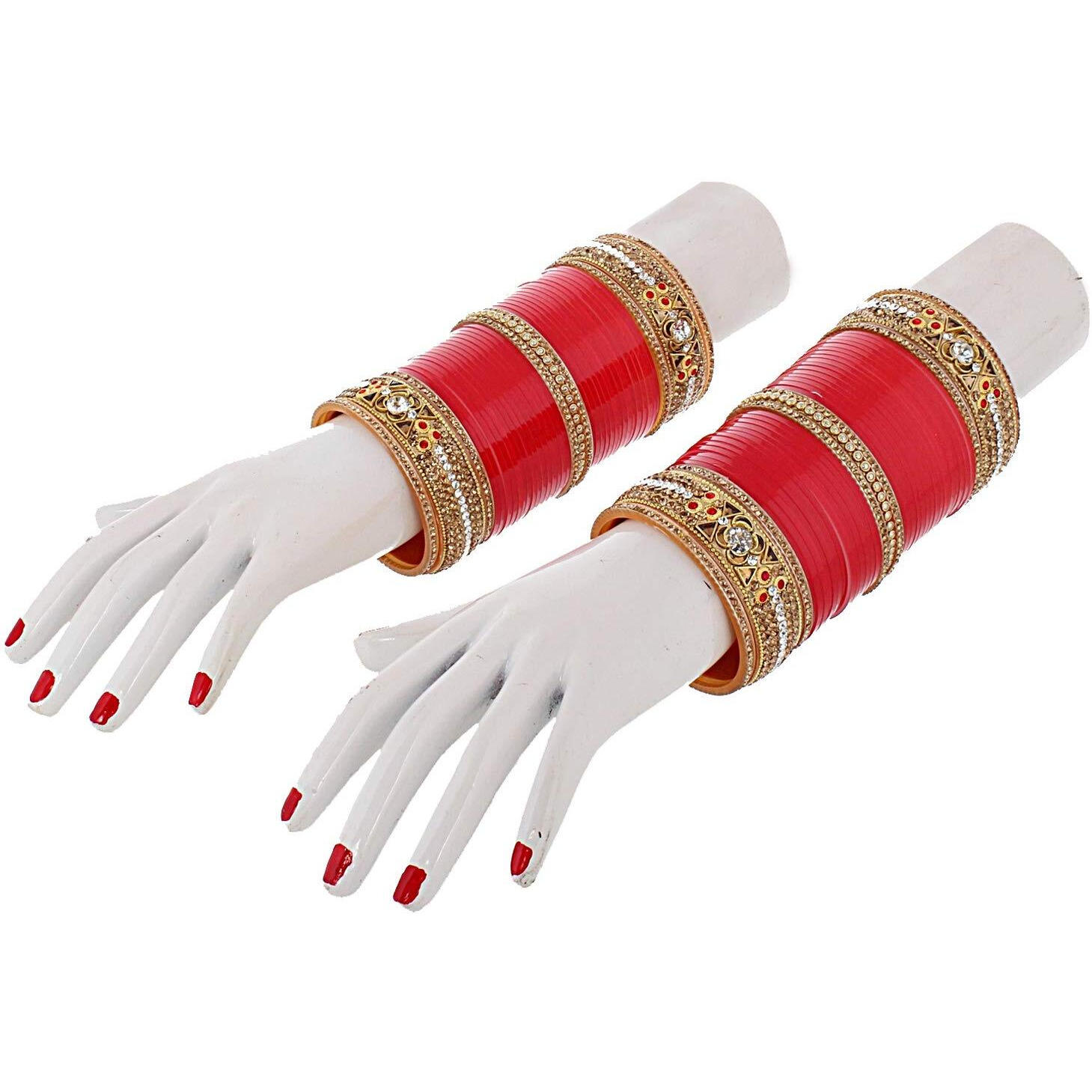 Lucky Jewellery Bridal Bangle Set Red Designer Chura Wedding Punjabi Choora Fashion Jewellery Chuda Set (766-M1C1-743-R22)