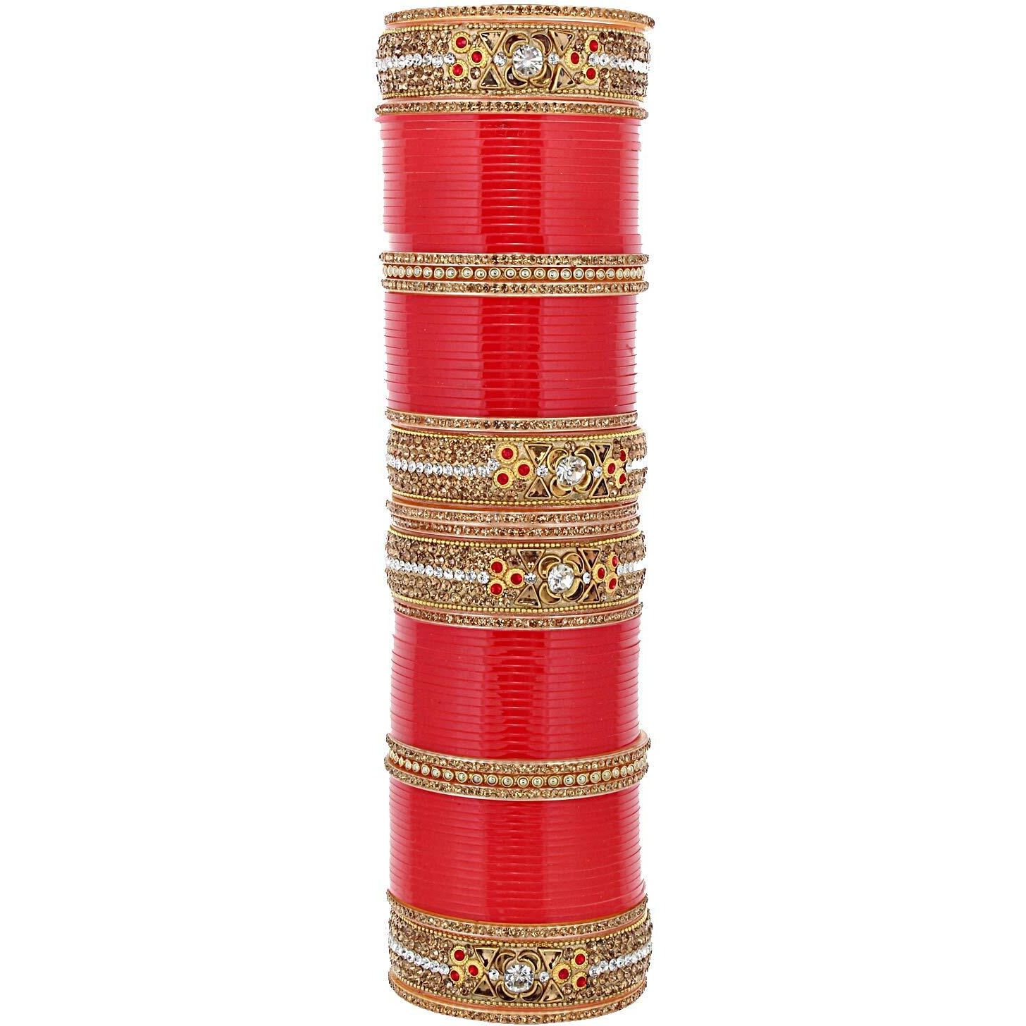 Lucky Jewellery Bridal Bangle Set Red Designer Chura Wedding Punjabi Choora Fashion Jewellery Chuda Set (766-M1C1-743-R22)