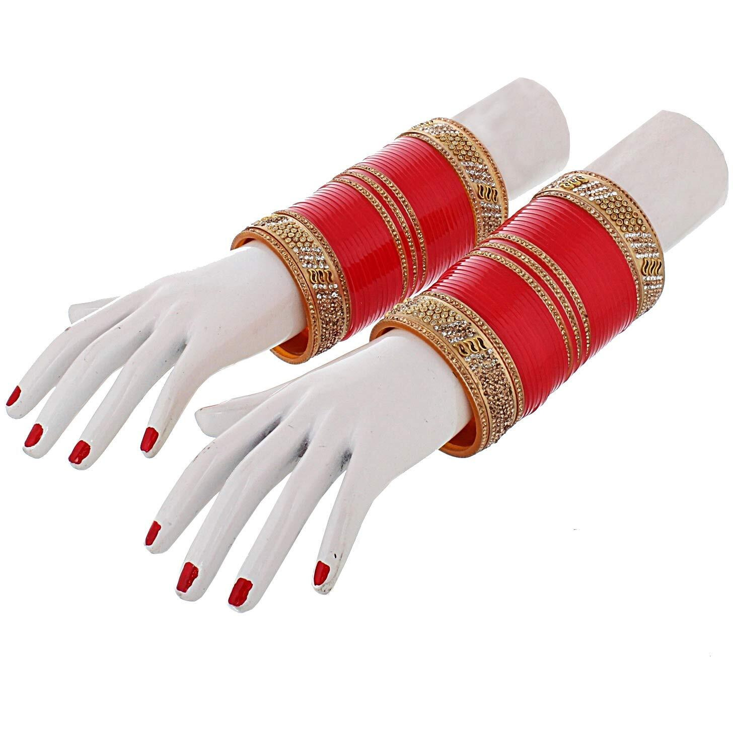 Lucky Jewellery Bridal Bangle Set Red Designer Chura Wedding Punjabi Choora Fashion Jewellery Chuda Set (825-G1C1-K702-R28)