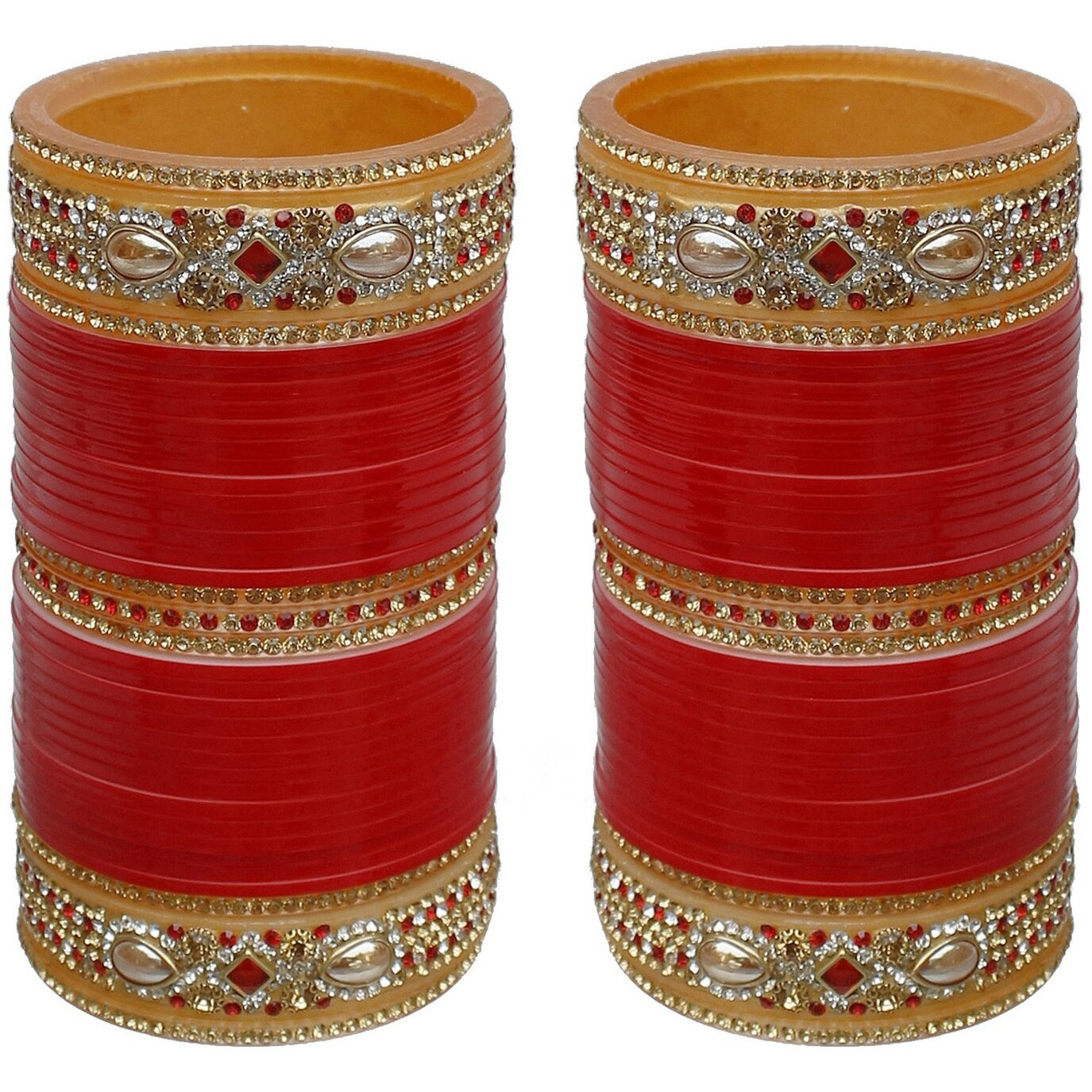 Lucky Jewellery Bridal Bangle Set Designer Chura Wedding Punjabi Choora Red Color Fashion Jewellery Chuda Set (858-G1C1-JM580-R26)
