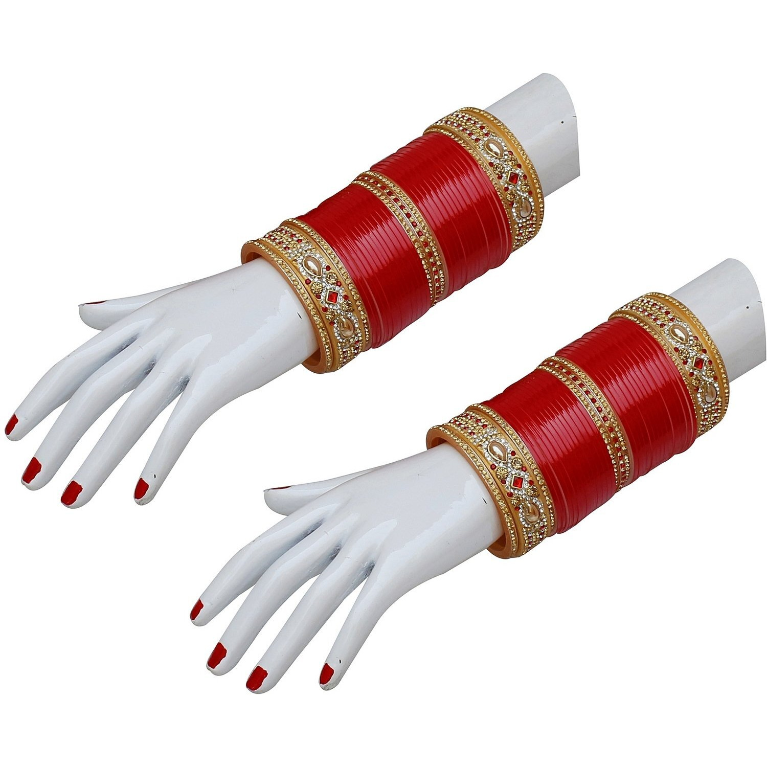 Lucky Jewellery Bridal Bangle Set Designer Chura Wedding Punjabi Choora Red Color Fashion Jewellery Chuda Set (858-G1C1-JM580-R26)