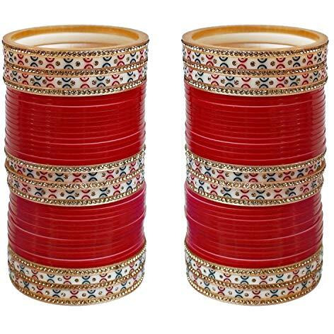 Lucky Jewellery Bridal Bangle Set Red Designer Chura Wedding Punjabi Choora Fashion Jewellery Chuda Set (871-M1C1-NIDHI-R2.10)
