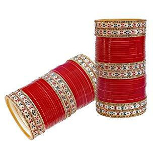 Lucky Jewellery Bridal Bangle Set Red Designer Chura Wedding Punjabi Choora Fashion Jewellery Chuda Set (871-M1C1-NIDHI-R2.10)