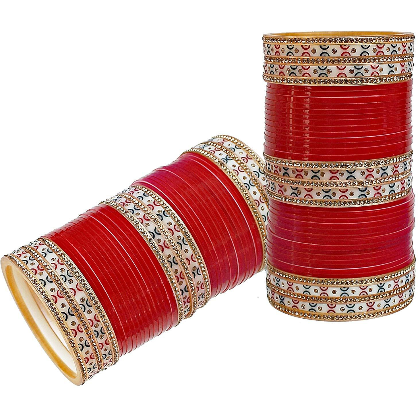 Lucky Jewellery Bridal Bangle Set Red Designer Chura Wedding Punjabi Choora Fashion Jewellery Chuda Set (871-M1C1-NIDHI-R22)