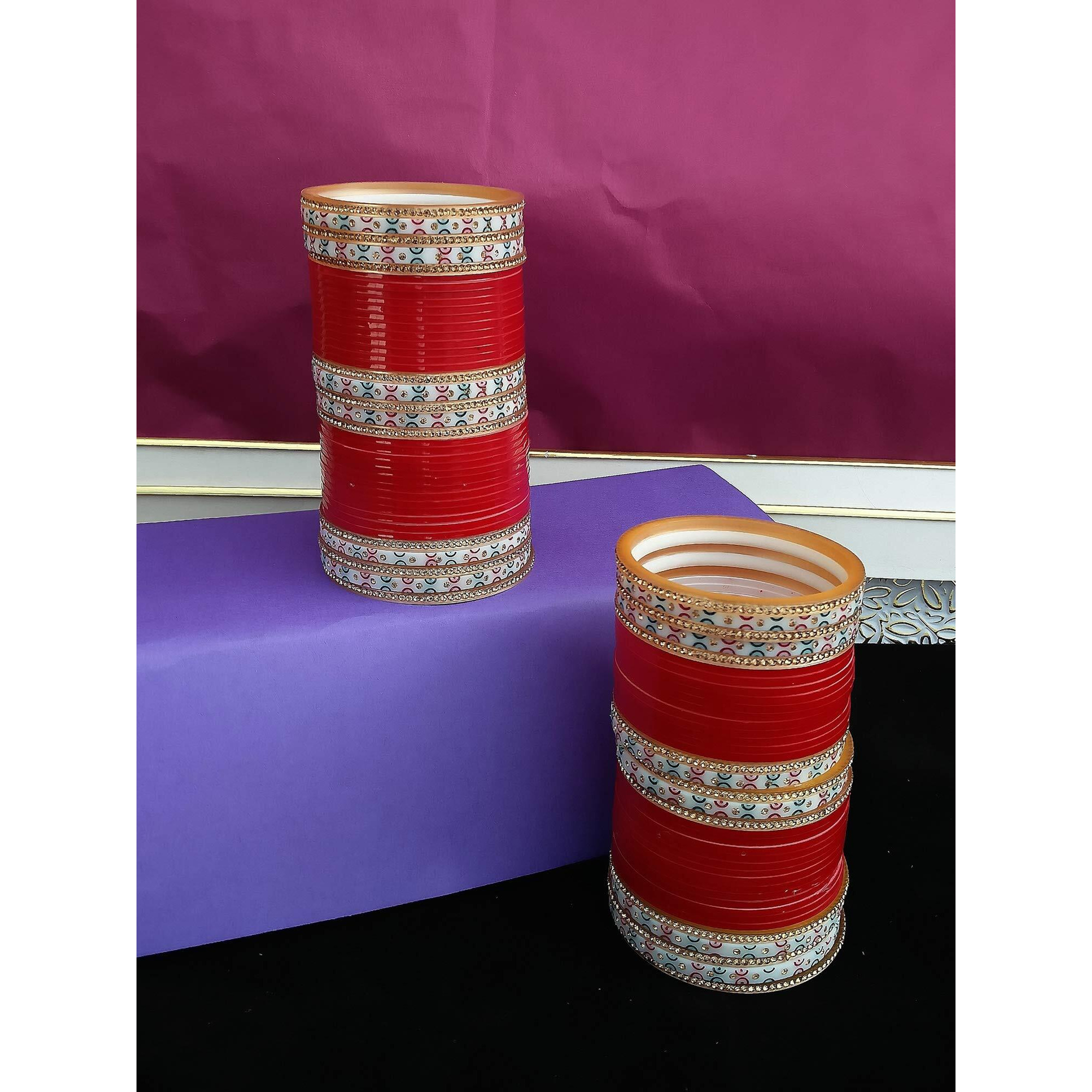 Lucky Jewellery Bridal Bangle Set Red Designer Chura Wedding Punjabi Choora Fashion Jewellery Chuda Set (871-M1C1-NIDHI-R22)