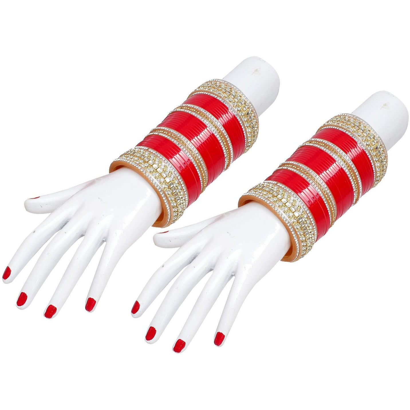 Lucky Jewellery Bridal Bangle Set Designer Golden White & Red Stone Chuda, Wedding punjabi Choora Fashion Chura Set for Women (957-G1C1-JM311-R24)