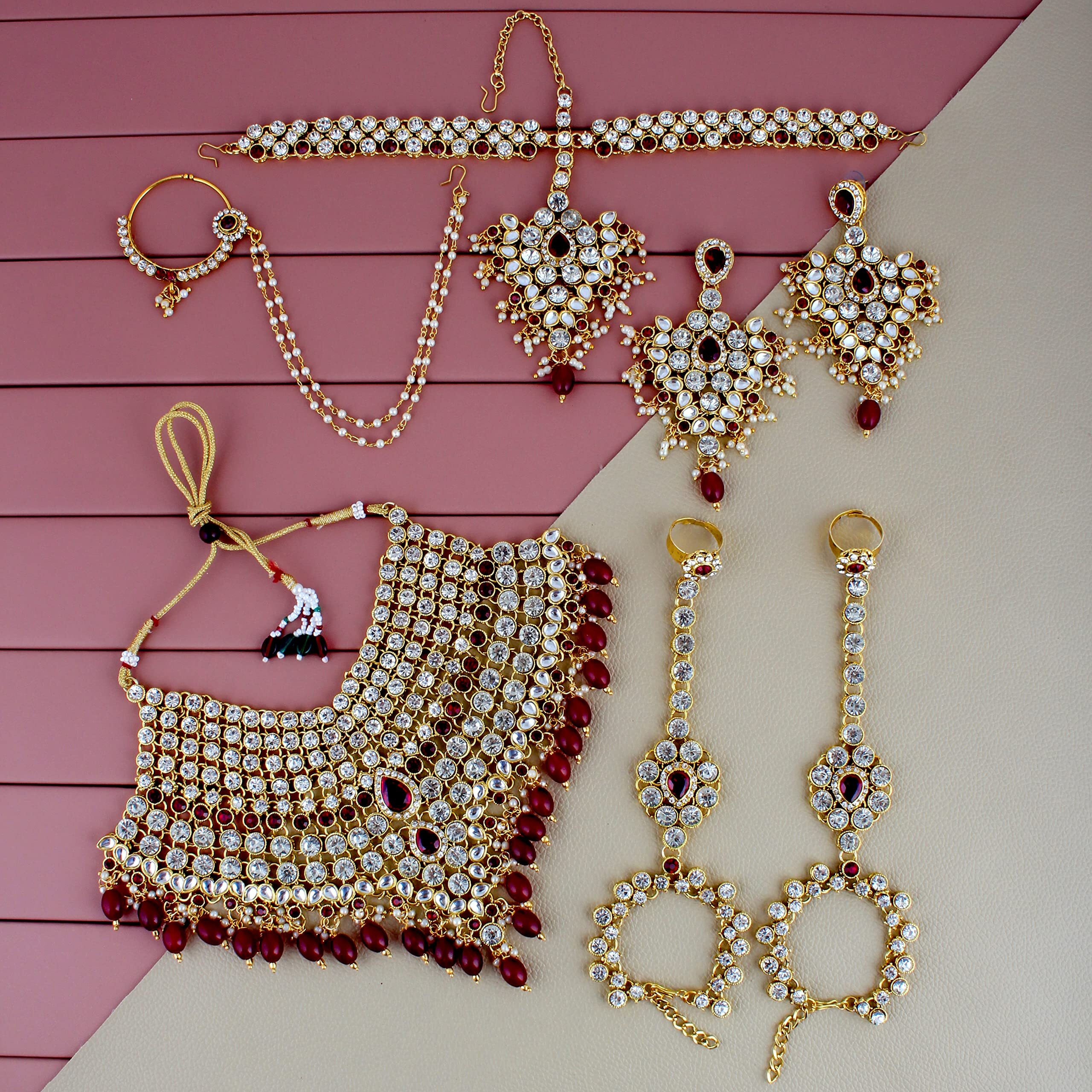 Lucky Jewellery Wedding Designer Maroon Color Gold Plated Dulhan Choker Bridal Set for Girls & Women (2475-L1ZS-KD124-M)