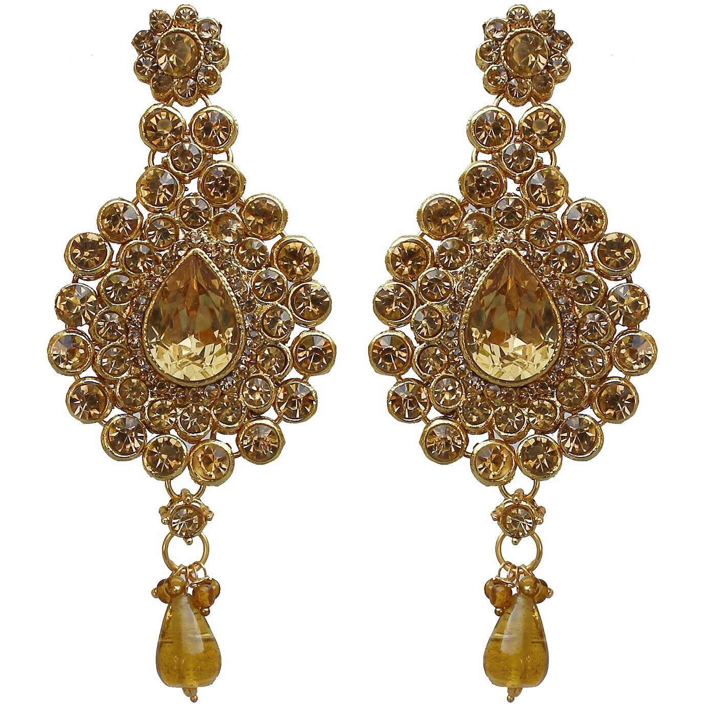 Lucky Jewellery Bridal Dulhan Designer 18k Gold Plated Gold Color Pearl Stone Set 8 pcs. for Women & Girls (3630-IZS-1611SM-LCT)