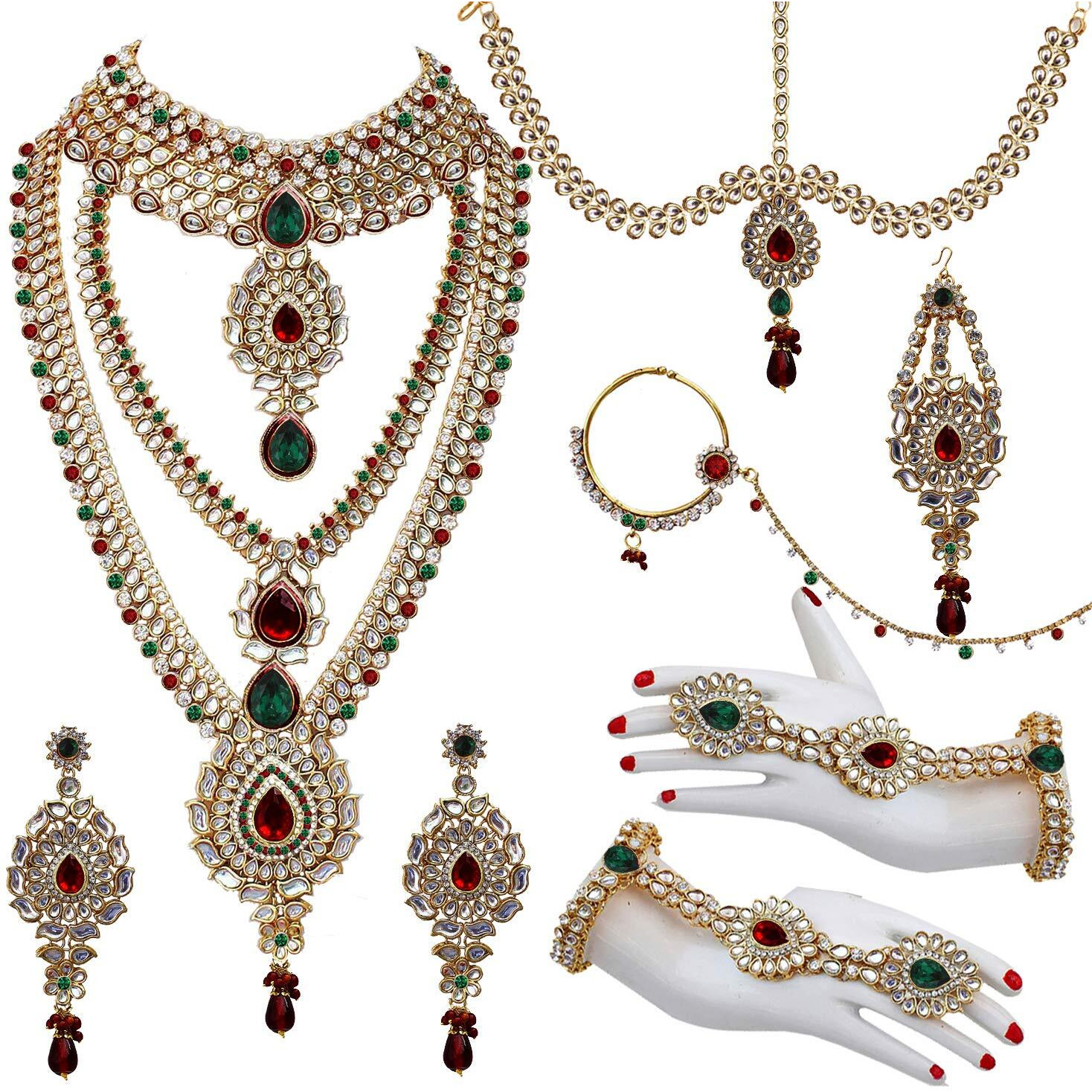 Lucky Jewellery Designer Gold Plated Dulhan Bridal Jewelry Set 8 Pcs. for Girls & Women (WZK-MG)
