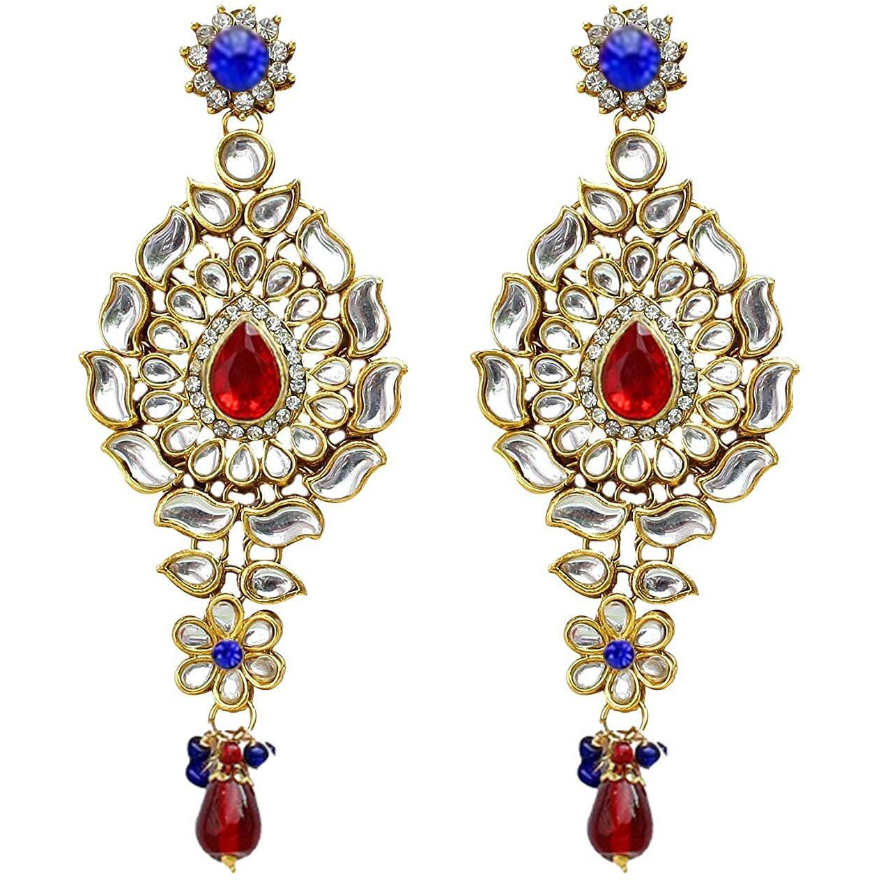 Lucky Jewellery Designer Gold Plated Dulhan Bridal Jewelry Set 8 Pcs. for Girls & Women (WZK-RED-B)