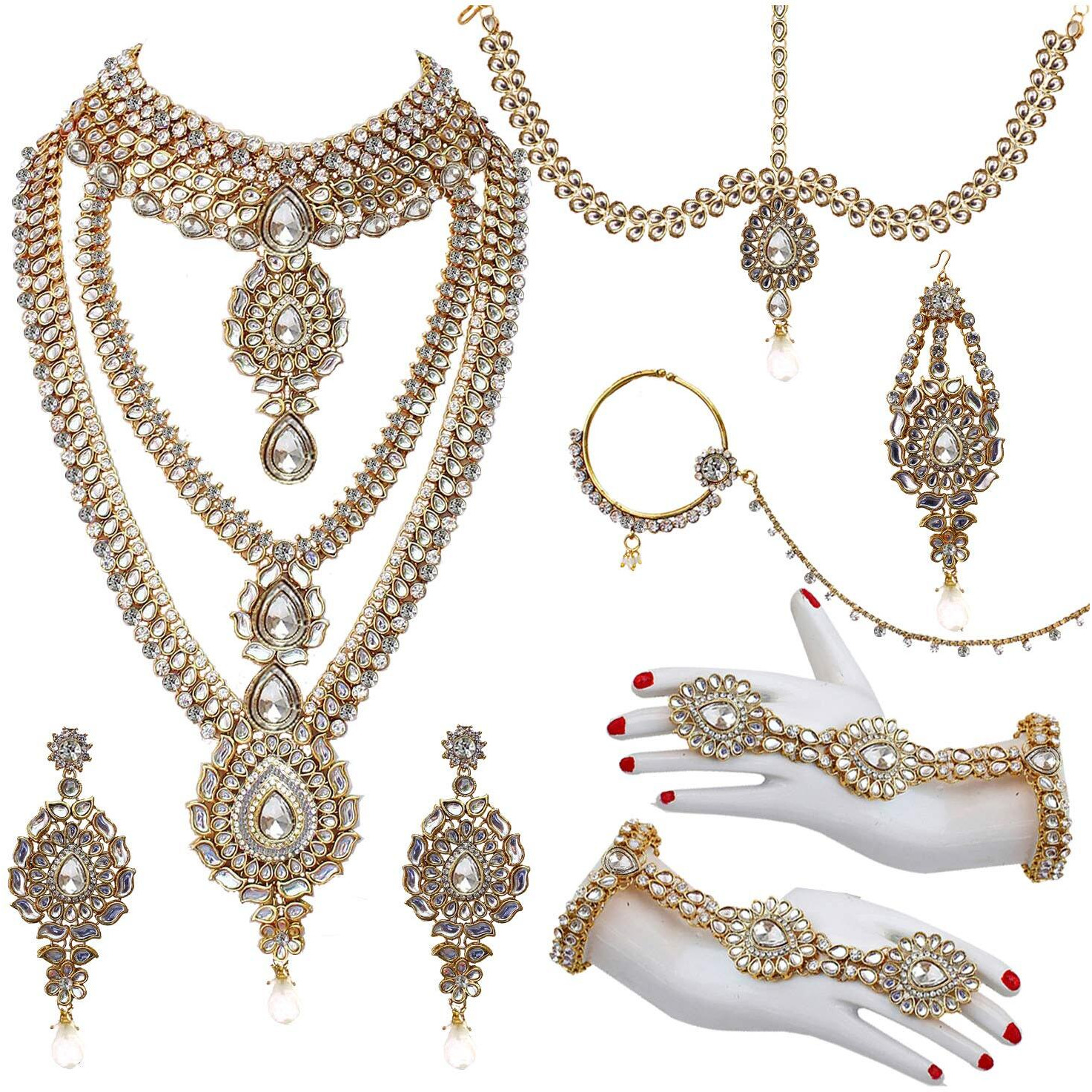 Lucky Jewellery Designer Gold Plated Dulhan Bridal Jewelry Set 8 Pcs. for Girls & Women (WZK-W)
