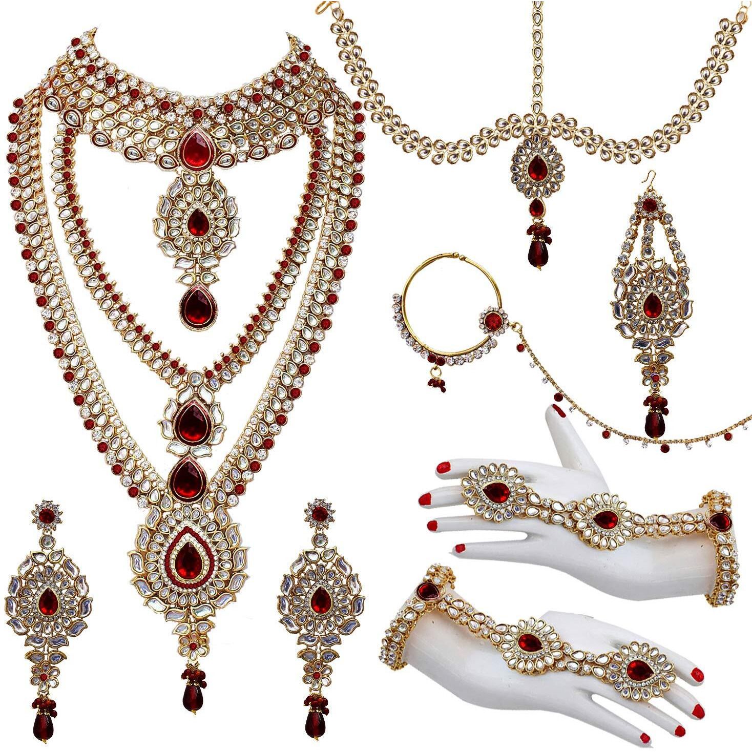 Lucky Jewellery Designer Gold Plated Dulhan Bridal Jewelry Set 8 Pcs. for Girls & Women (WZK-M)