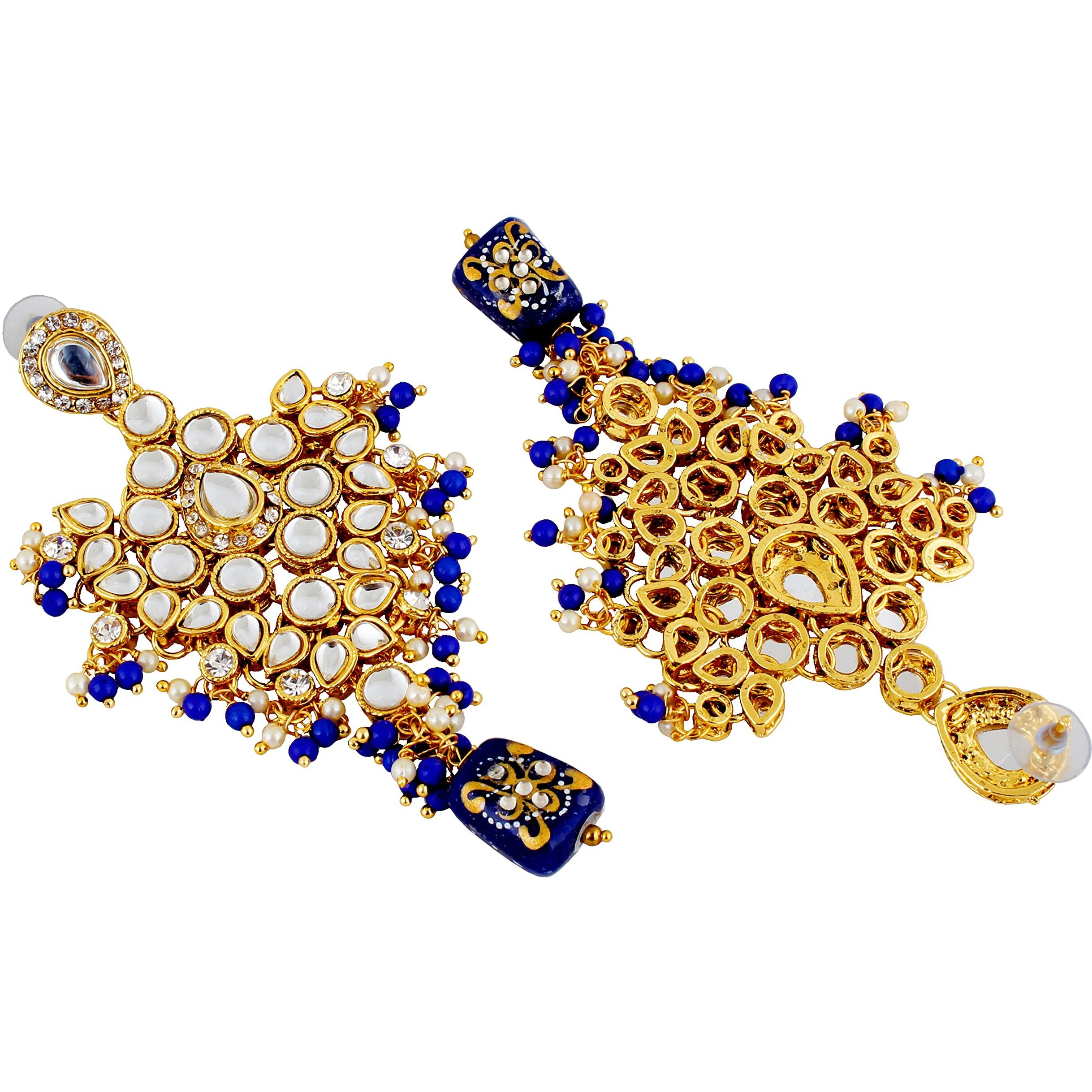 Lucky Jewellery Blue Bridal Dulhan Wedding & Engagement Necklace set With Mang Tikka Combo Jewellery Set Uncut Kundan Choker Necklace Set For Girls & Women